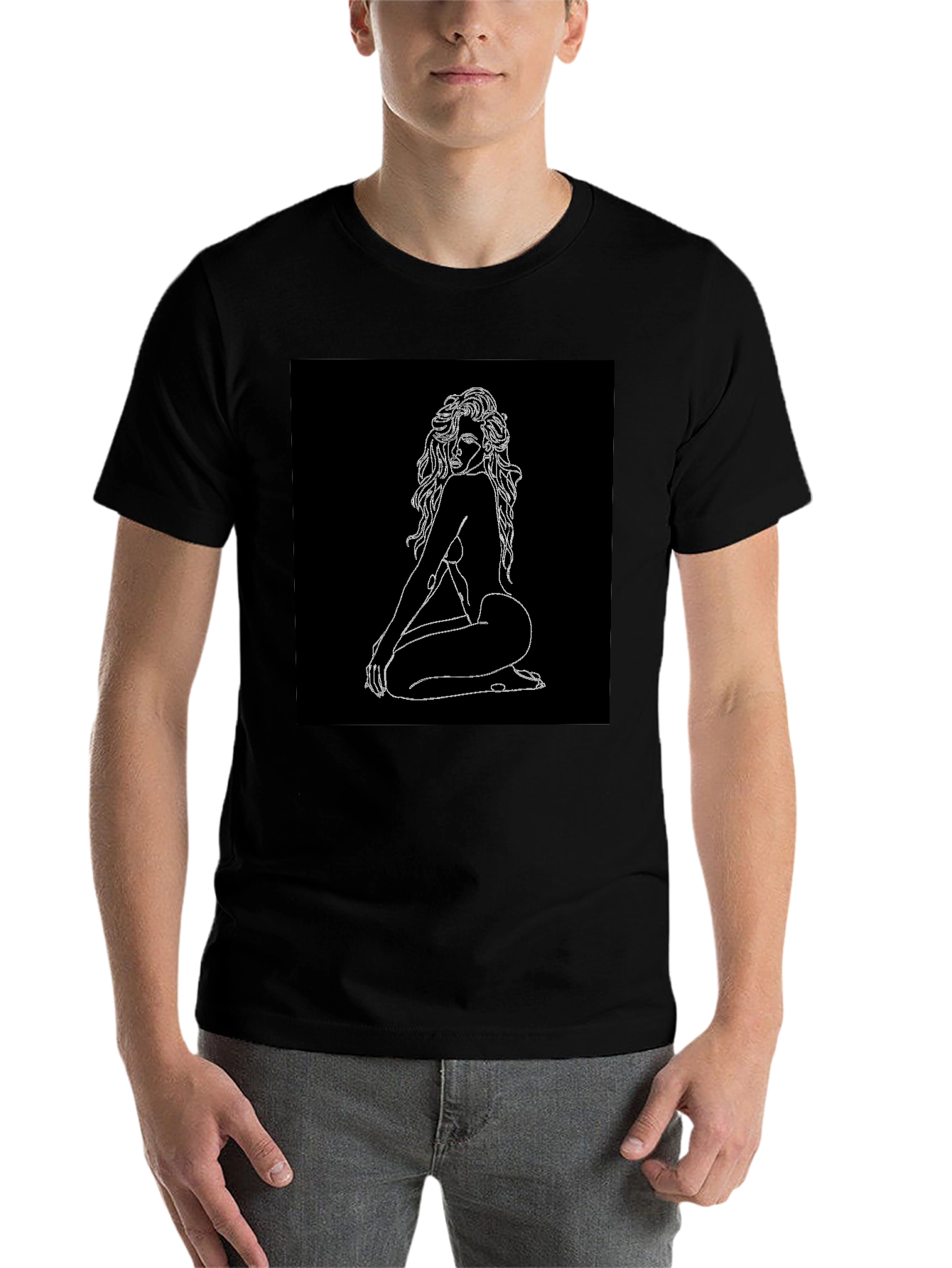 Black Black T-Shirt with Line Art Woman Graphic view 7