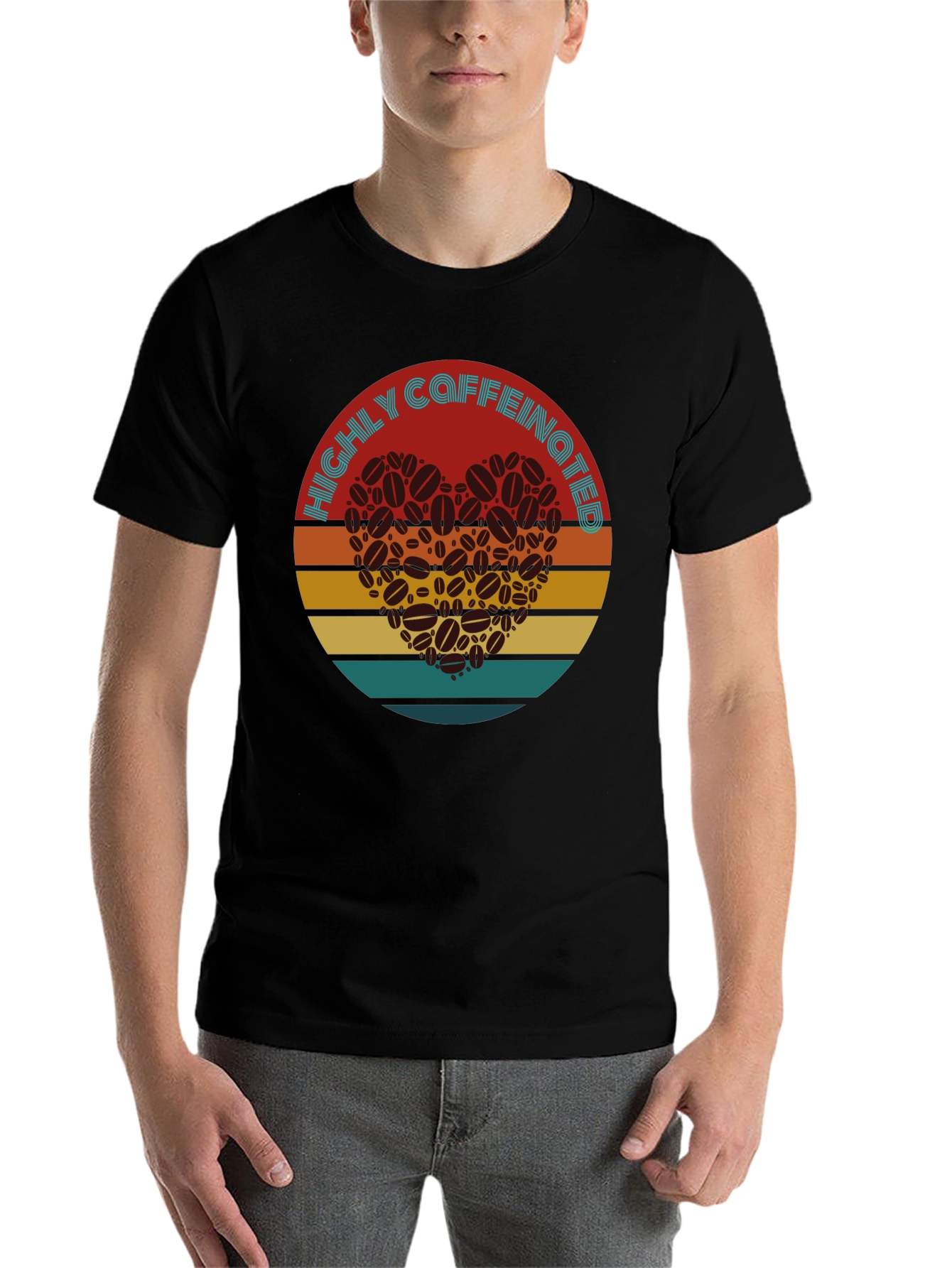 Black Highly Caffeinated Coffee Bean Heart T-Shirt view 7