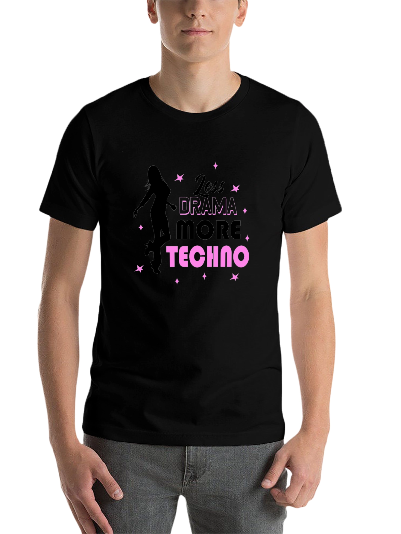 Black Less Drama More Techno Graphic Tee view 7