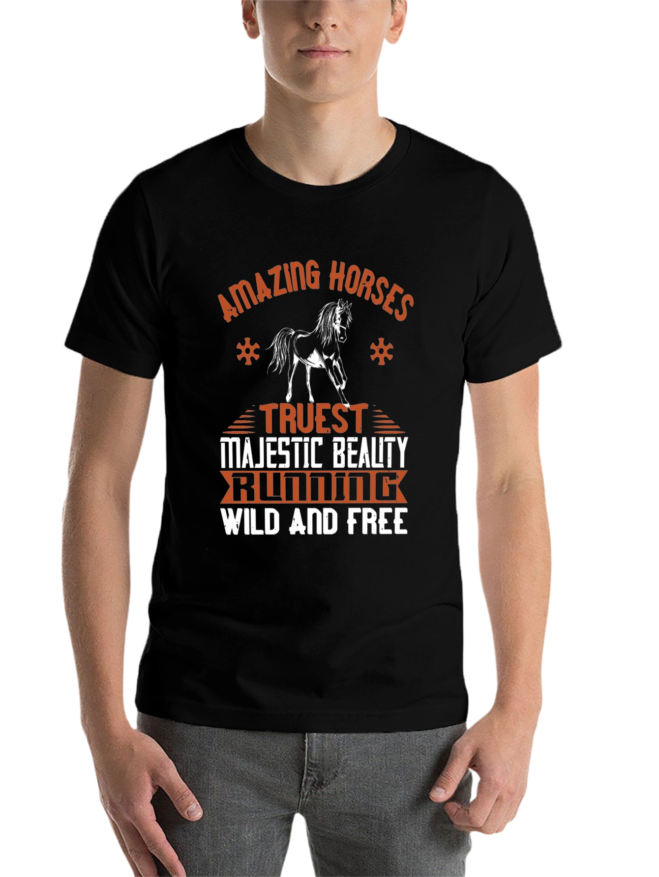 Black Amazing Horses Graphic Tee - Wild and Free Design view 7