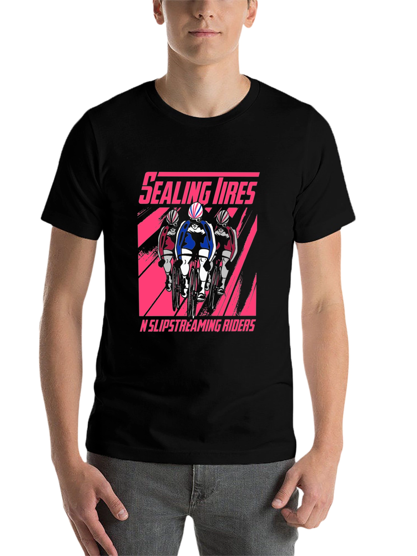 Black Sealing Tires Cycling T-Shirt - Slipstreaming Riders view 7