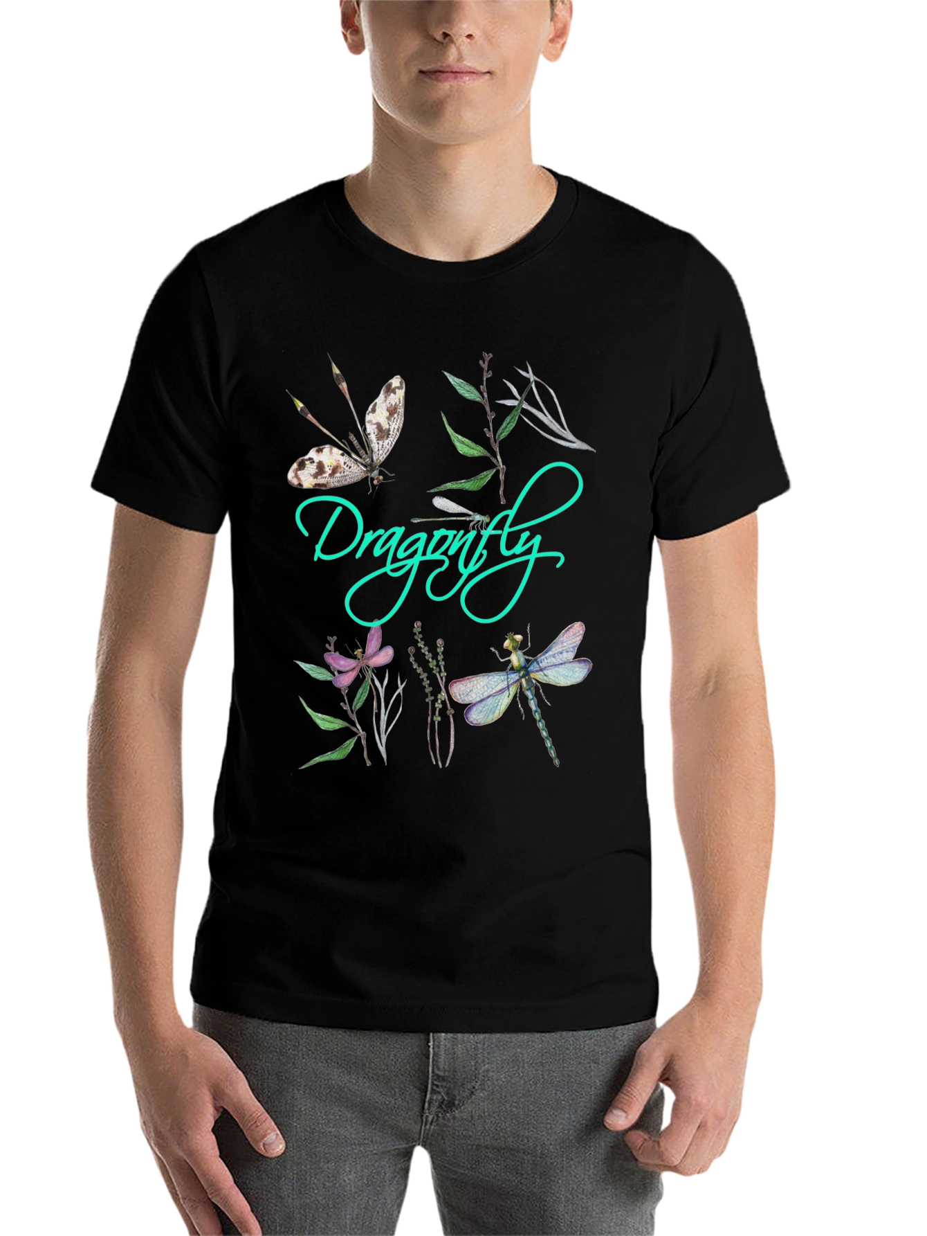 Dragonfly Graphic Print Black T-Shirt - 7