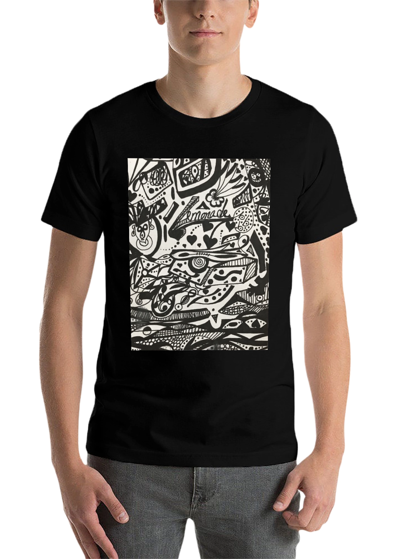 Black Abstract Doodle Art Black T-Shirt - Unique Graphic Tee view 7