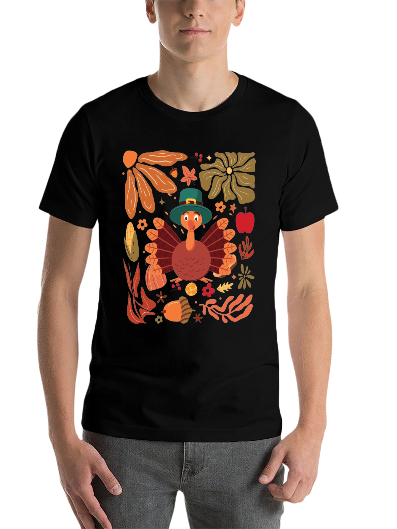 Black Thanksgiving Turkey Graphic T-Shirt view 7
