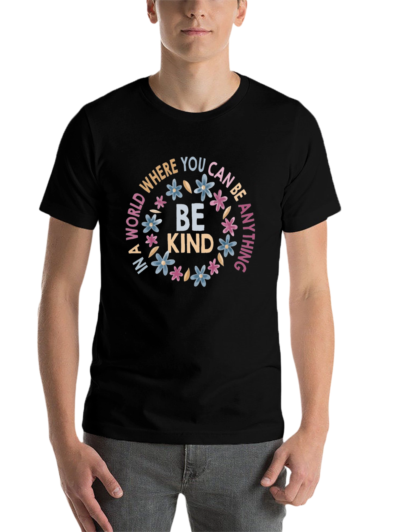 Black Be Kind Graphic Tee - Inspirational Floral Design view 7