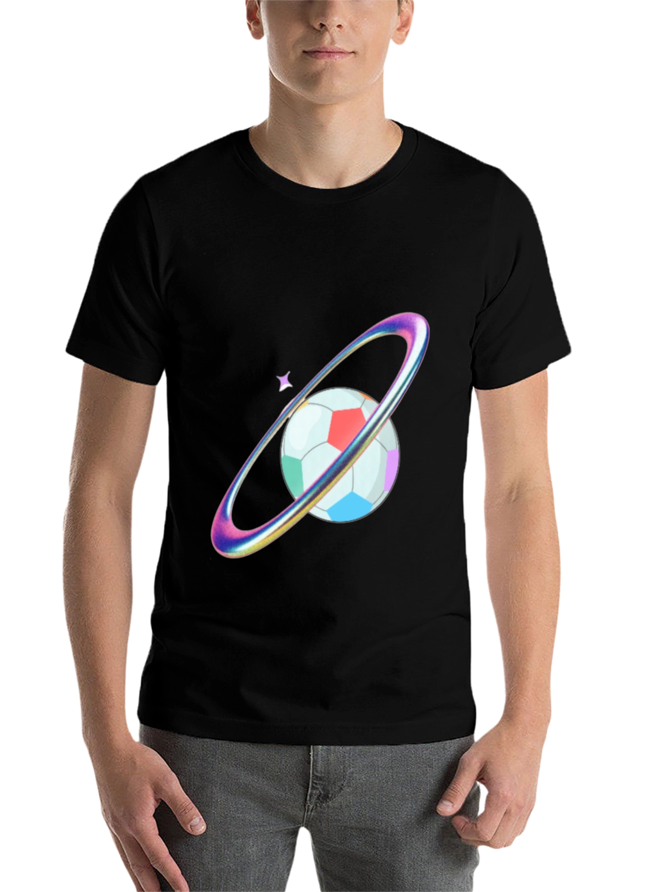 Black Colorful Planet Soccer Graphic Tee view 7