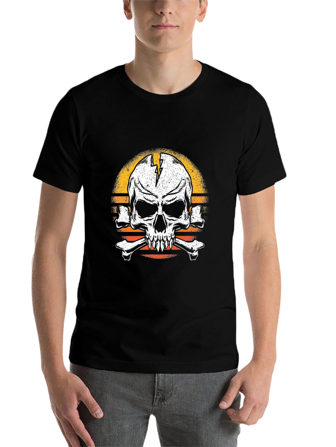 Black Skull and Crossbones T-Shirt - Vintage Style view 7