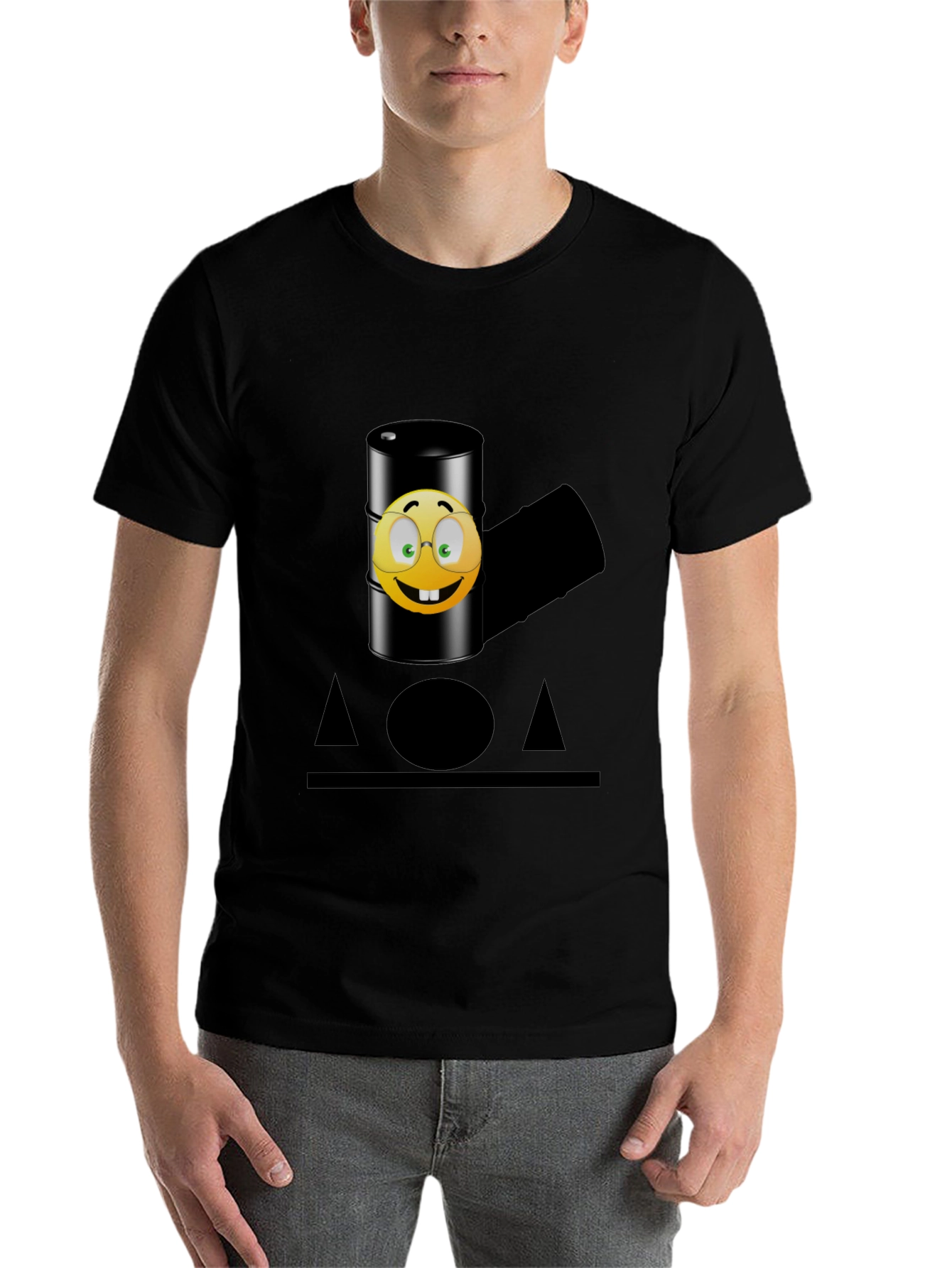 Black Humorous Emoji Oil Barrel T-Shirt - Black view 7