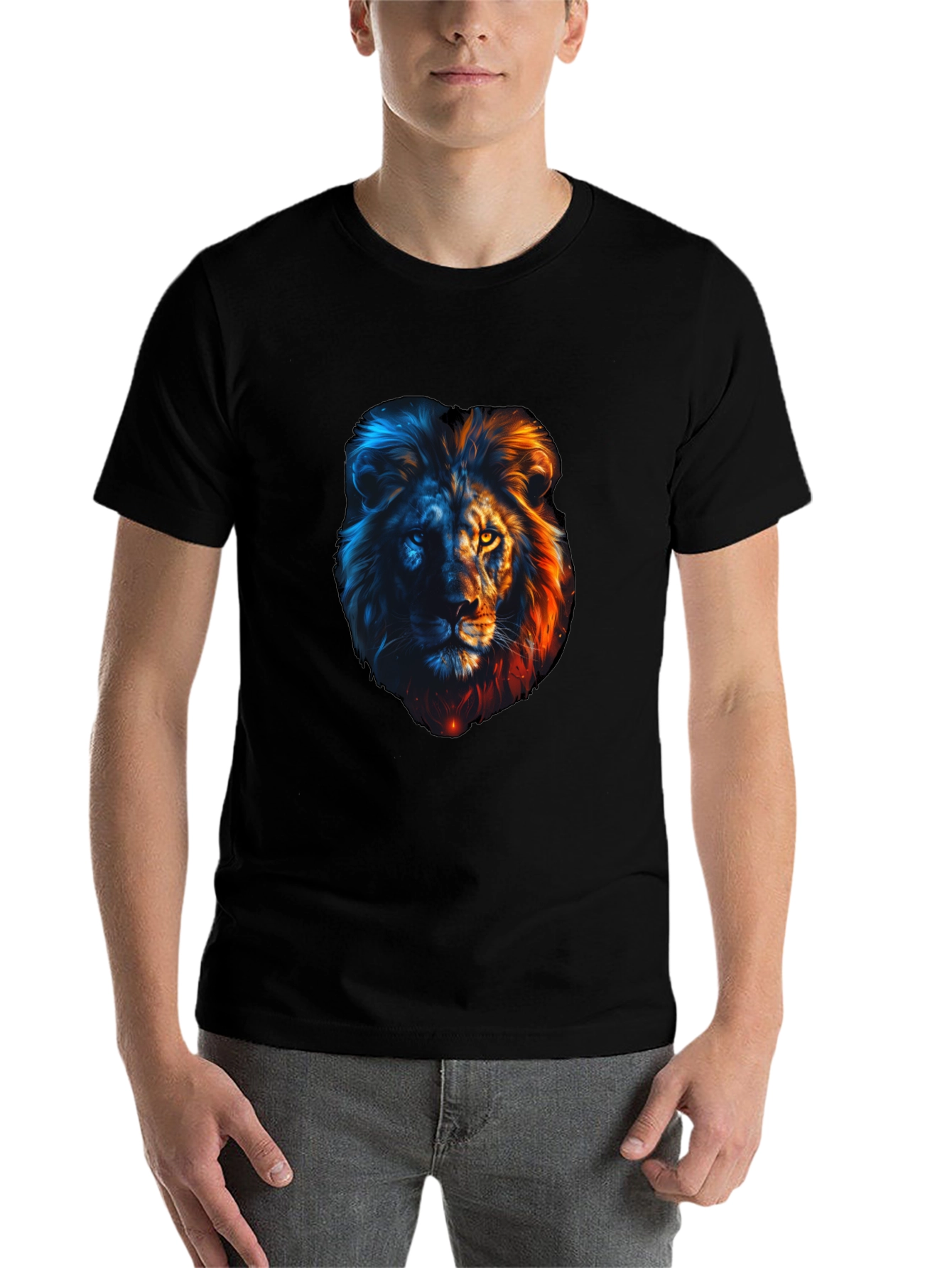 Black Lion Fire and Ice Graphic Tee - Cool Men's T-Shirt view 7