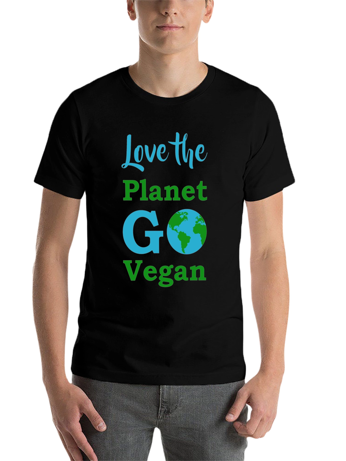 Black Love the Planet Go Vegan T-Shirt view 7
