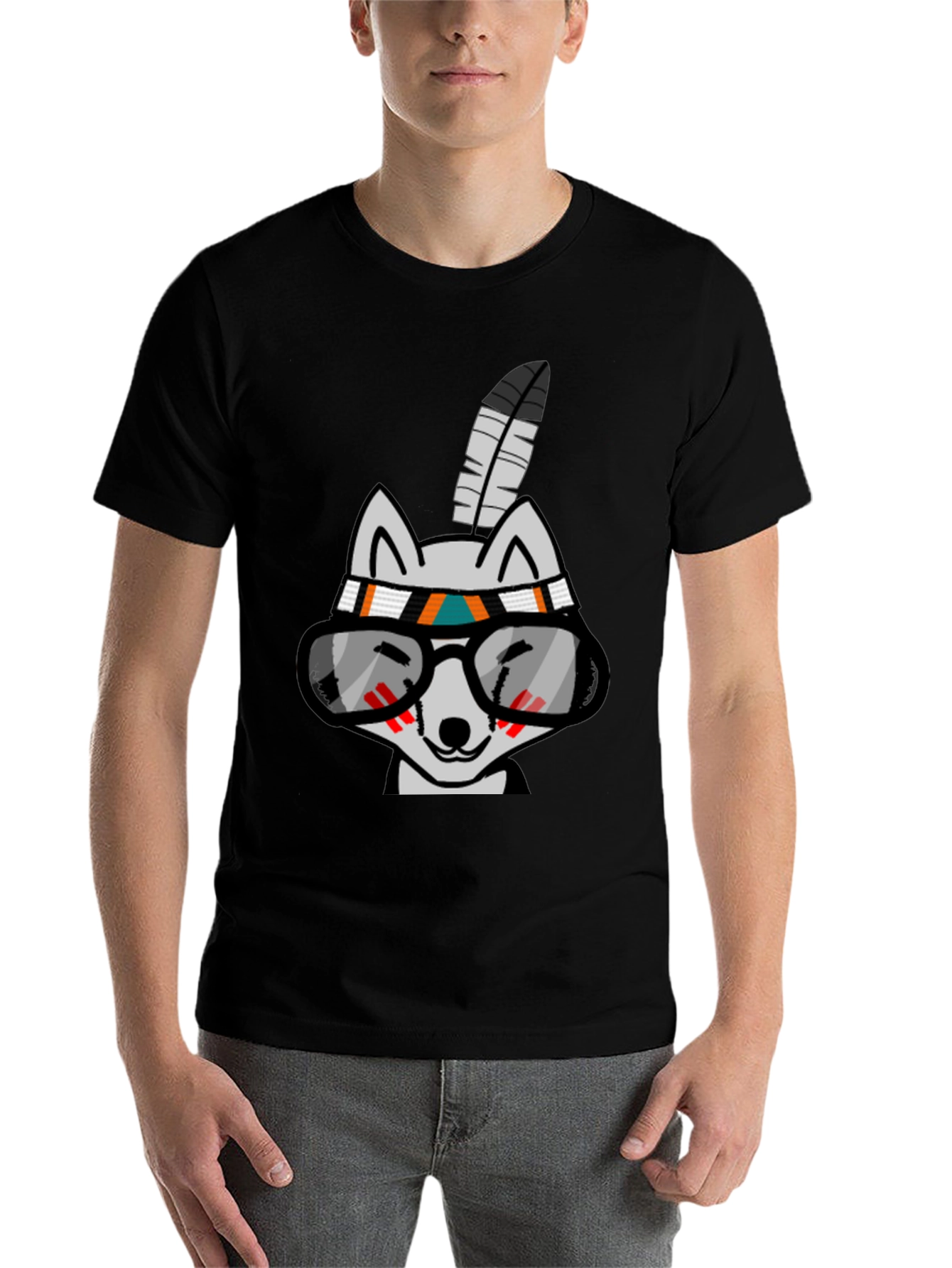 Cool Cartoon Wolf with Glasses T-Shirt - 7