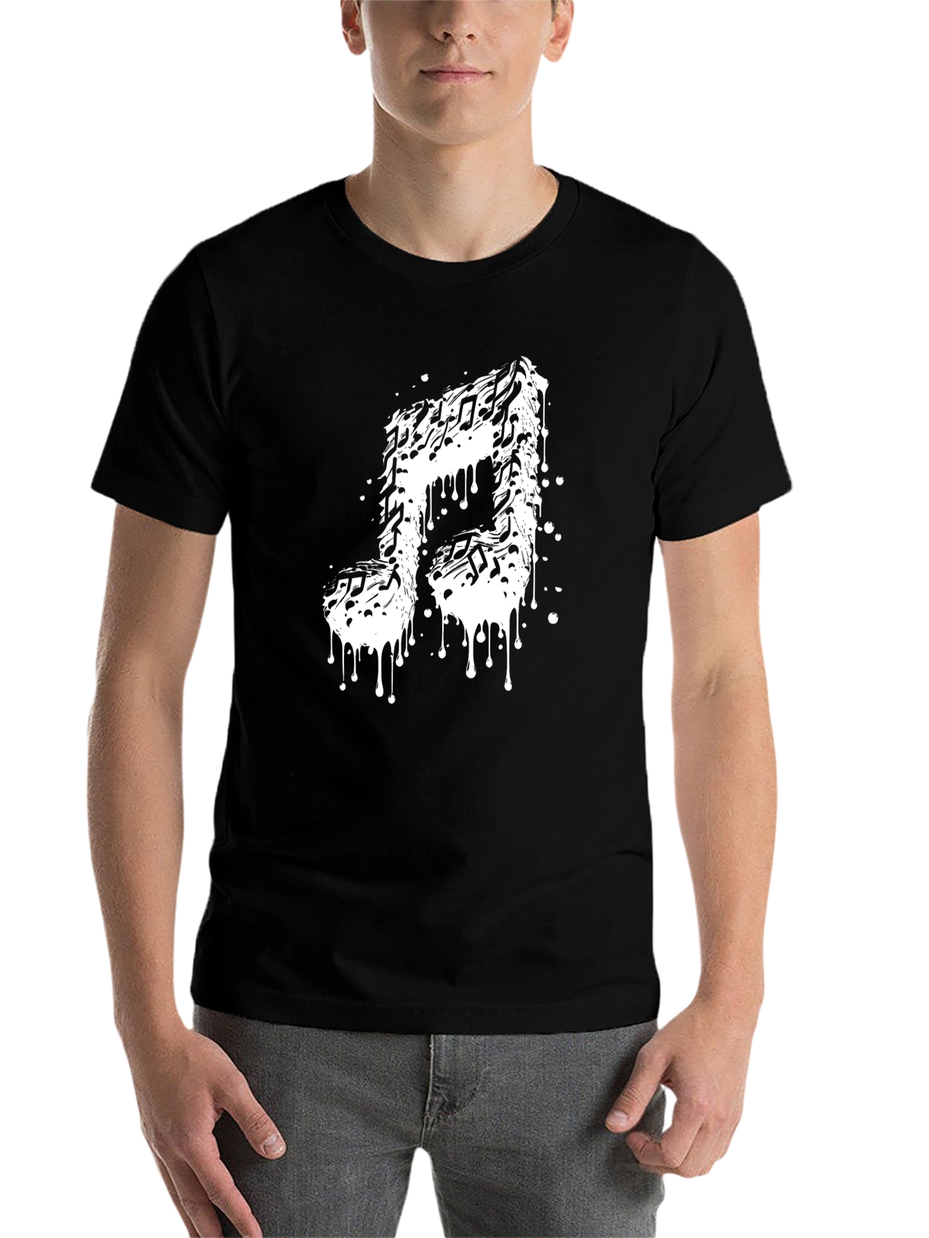 Black Musical Note Graphic Tee - Black Cotton T-Shirt view 7