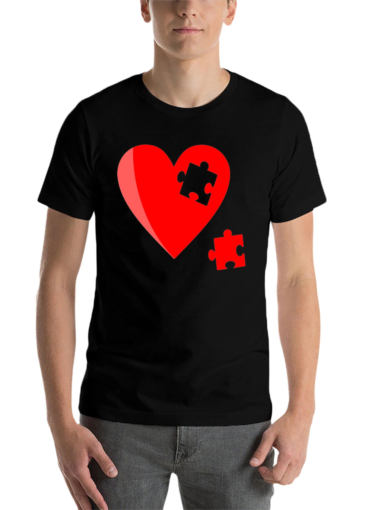 Black Heart Puzzle Piece Graphic Tee - Stylish Design view 7