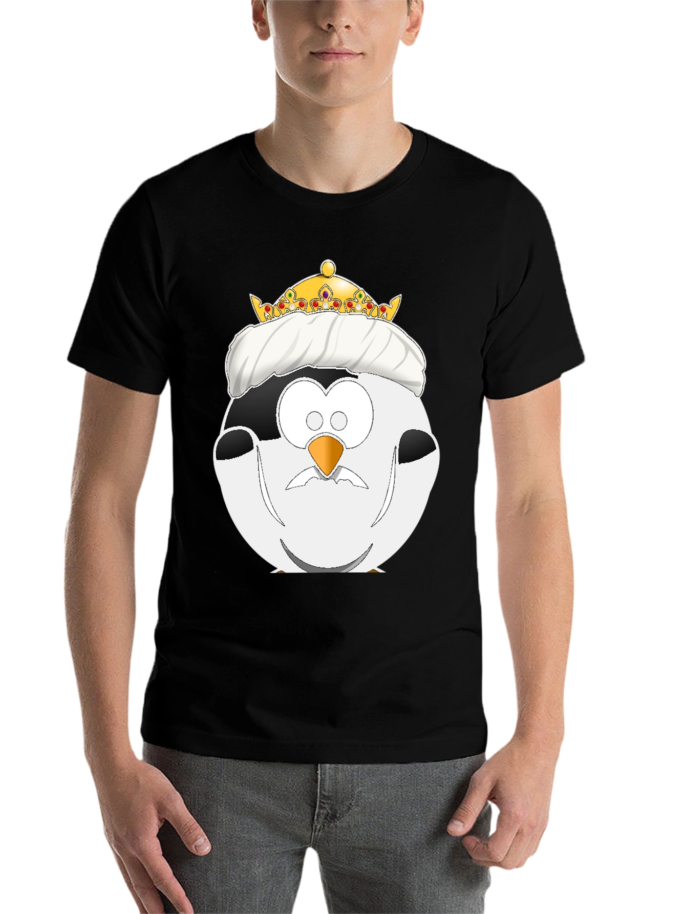Black King Penguin Cartoon Graphic Tee view 7