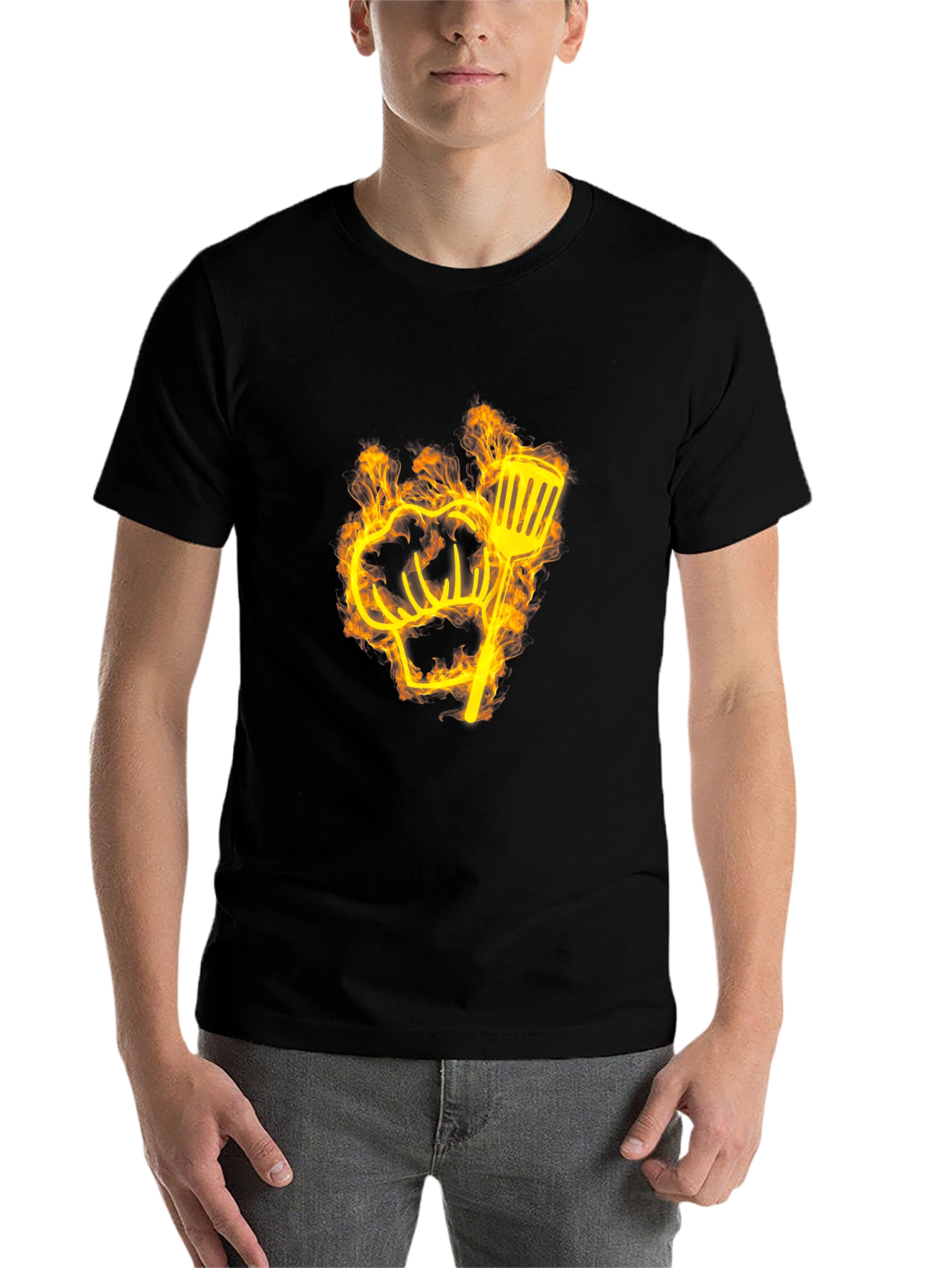 Black Flaming Chef Hat & Spatula Graphic Tee view 7