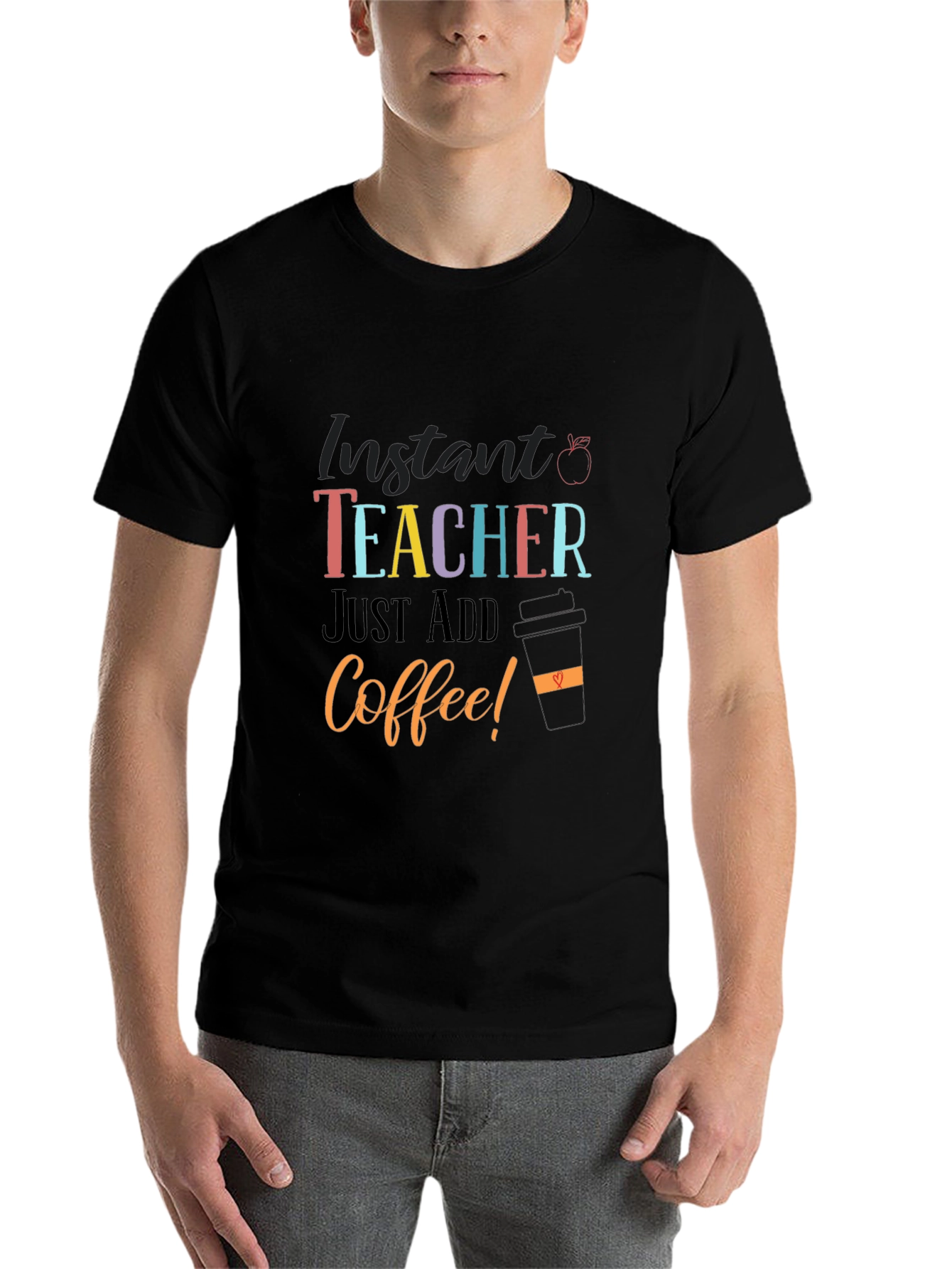 Black Instant Teacher Just Add Coffee Graphic Tee view 7