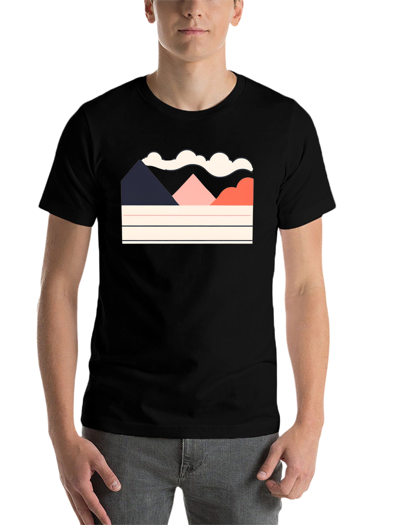 Black Geometric Mountain Scene Black Tee view 7