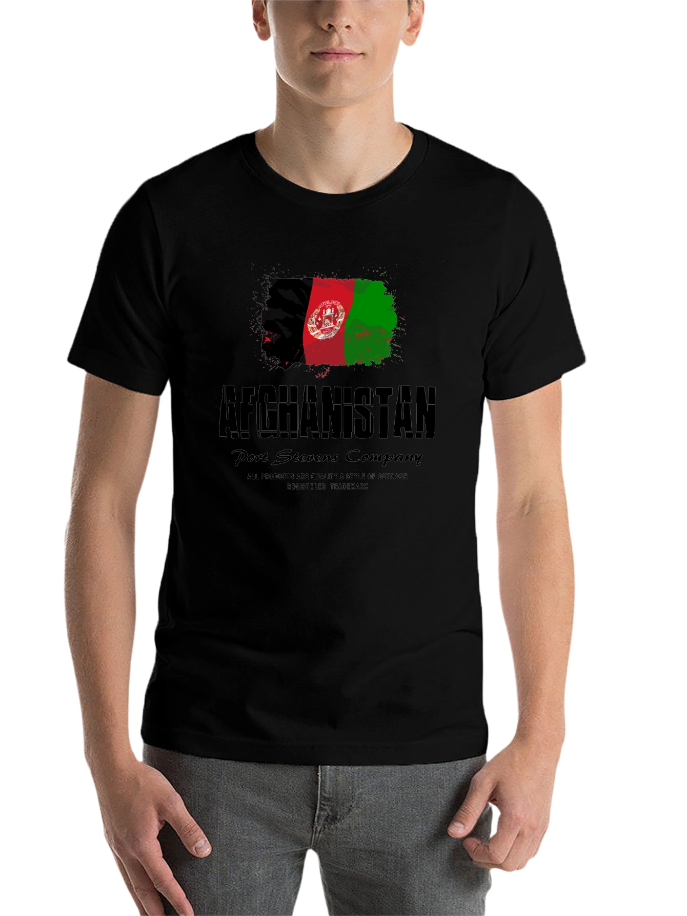 Black Afghanistan Flag T-Shirt - Port Stevens Company view 7