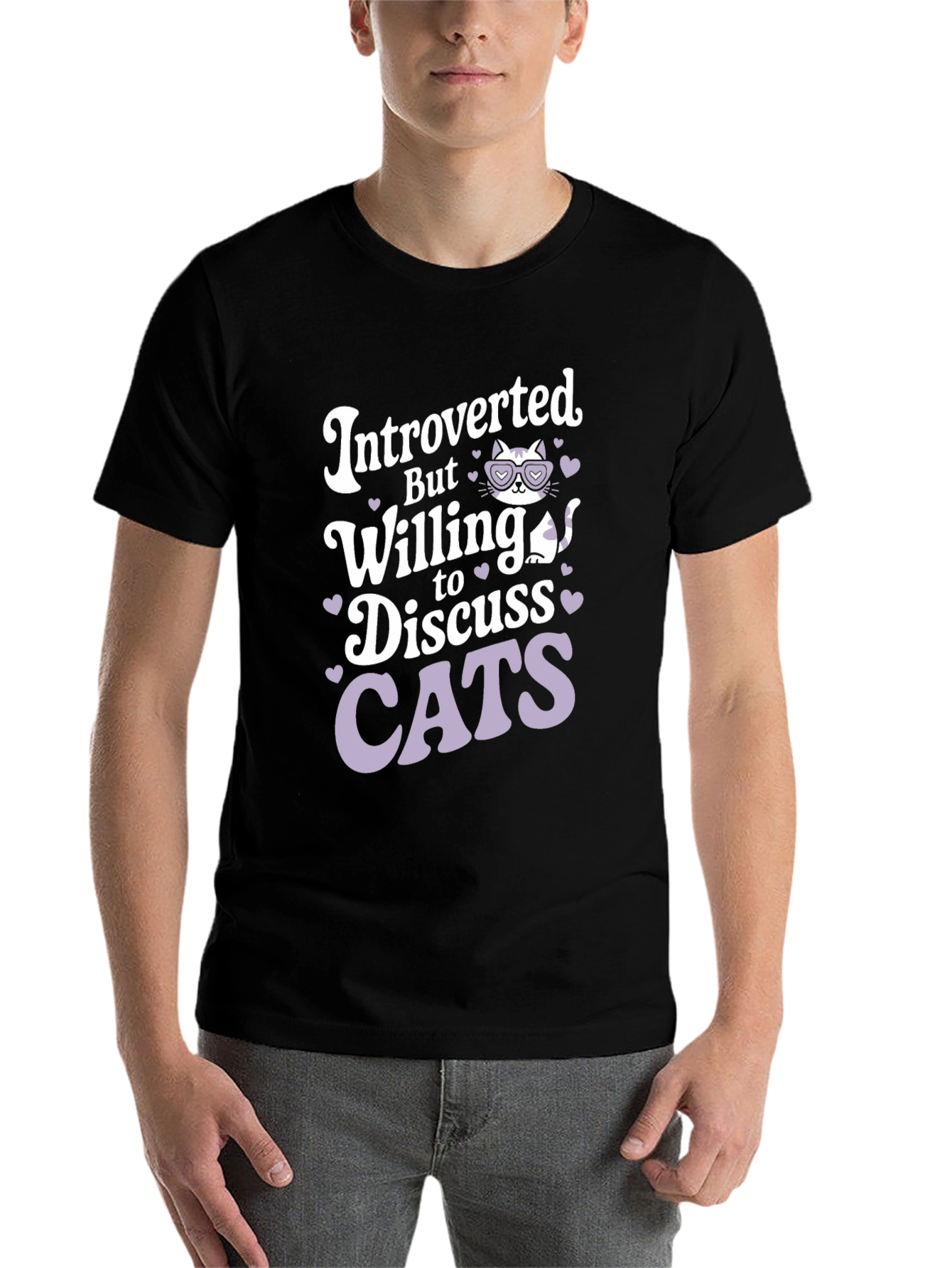 Black Introverted Cat Lover T-Shirt view 7
