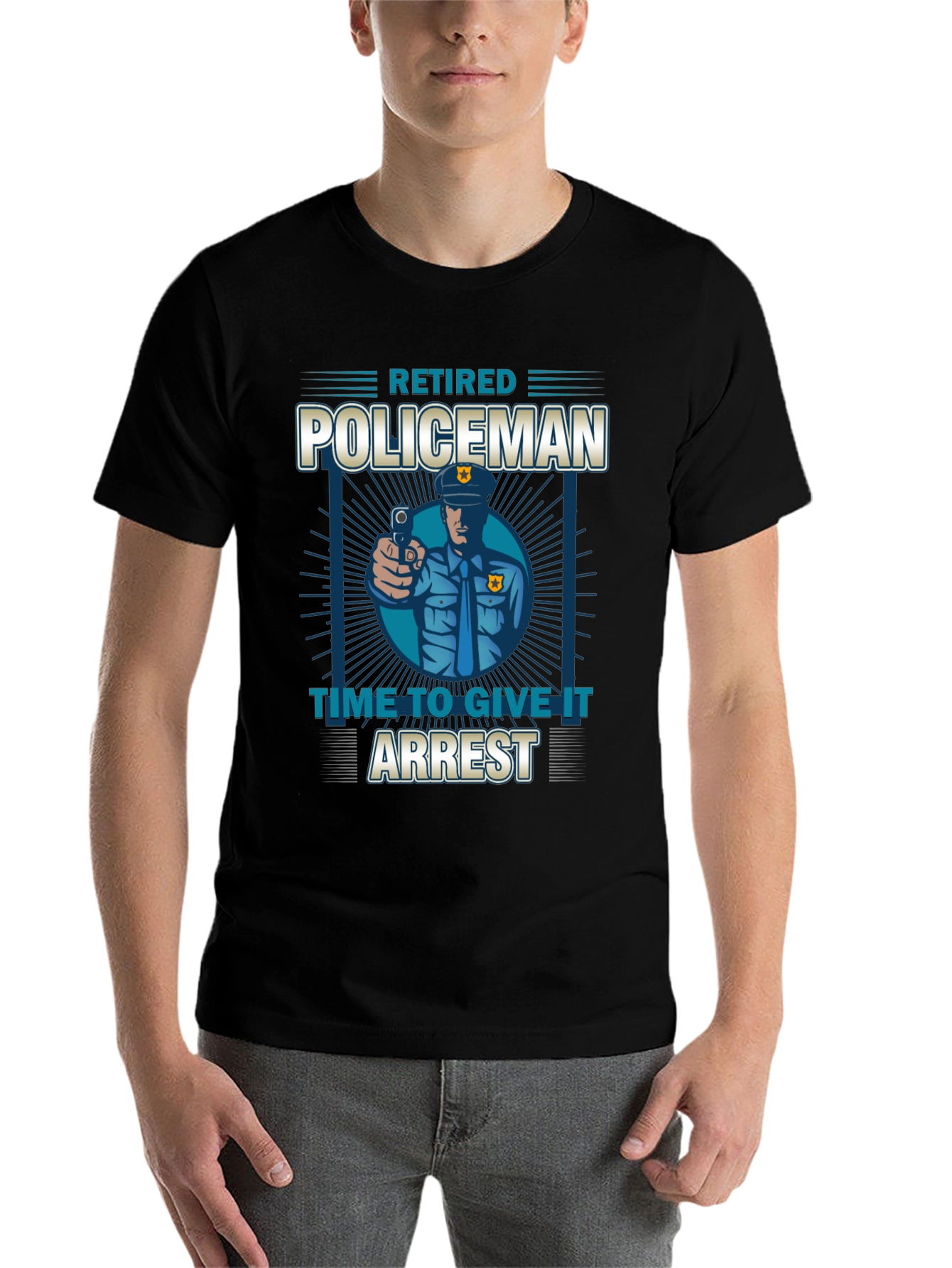 Black Retired Policeman Graphic T-Shirt - Time To Give It Arrest view 7
