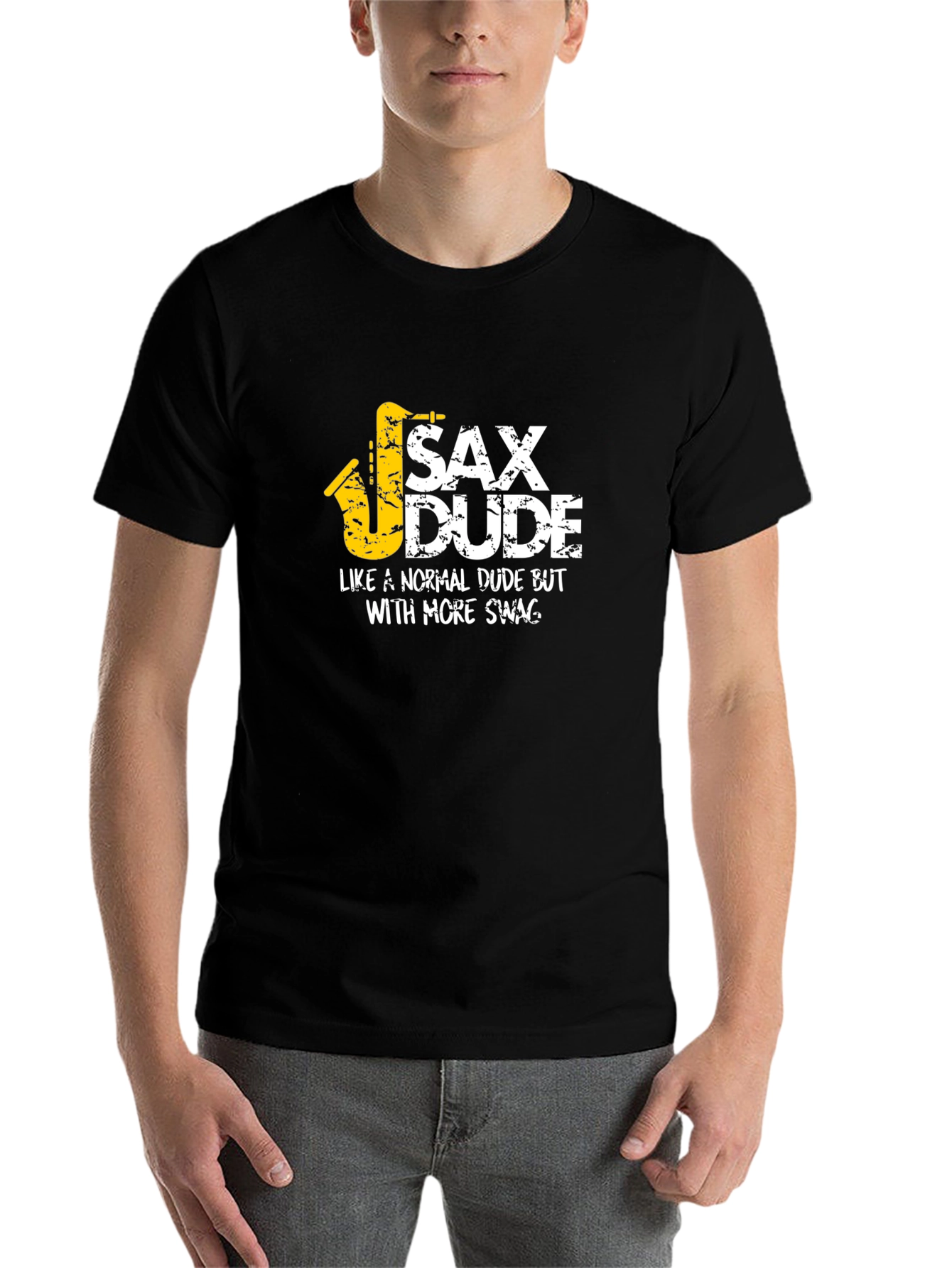Black Sax Dude Graphic T-Shirt - Musician Humor view 7