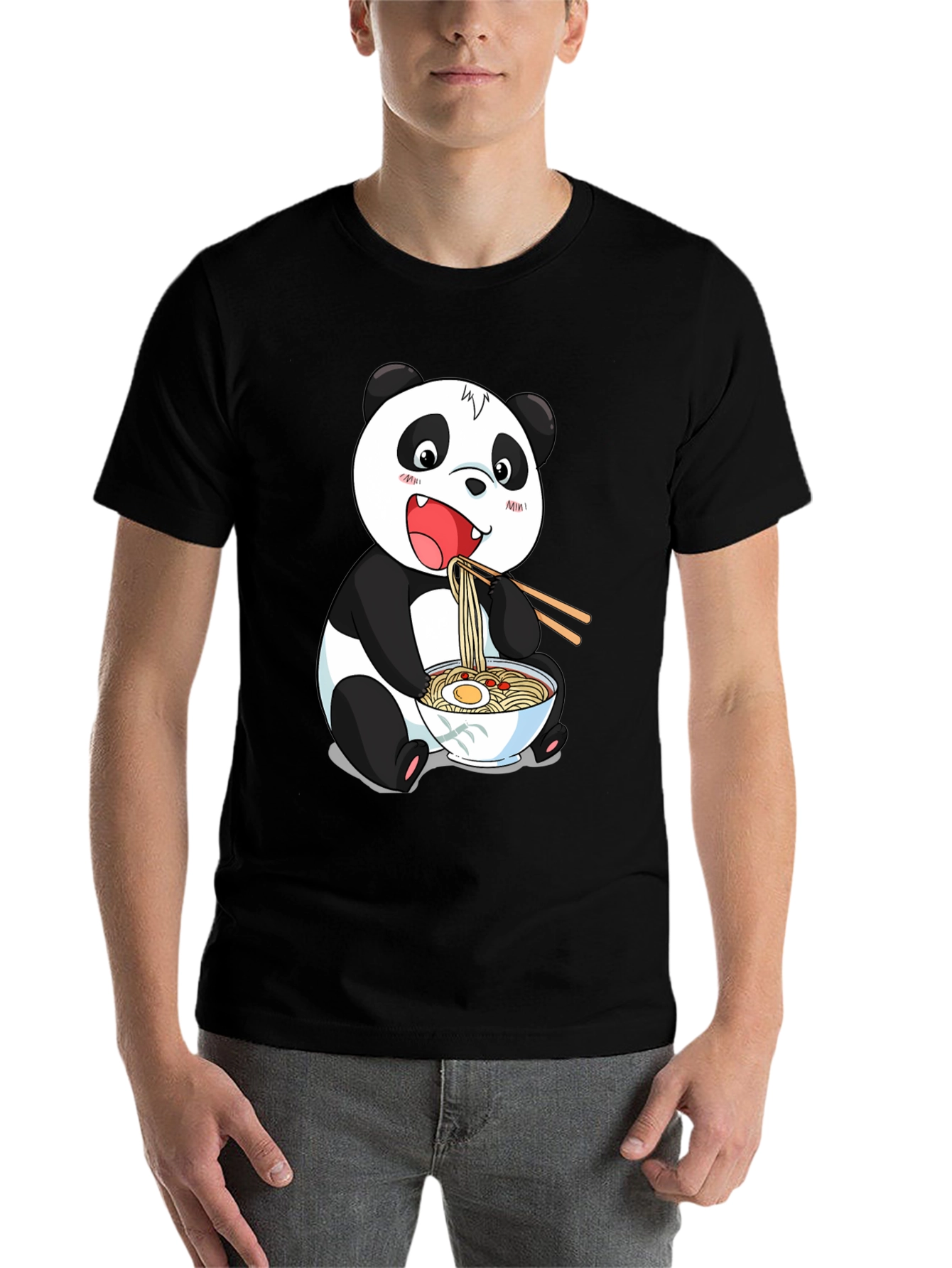 Black Panda Ramen Graphic Tee - Cute Cartoon Style view 7