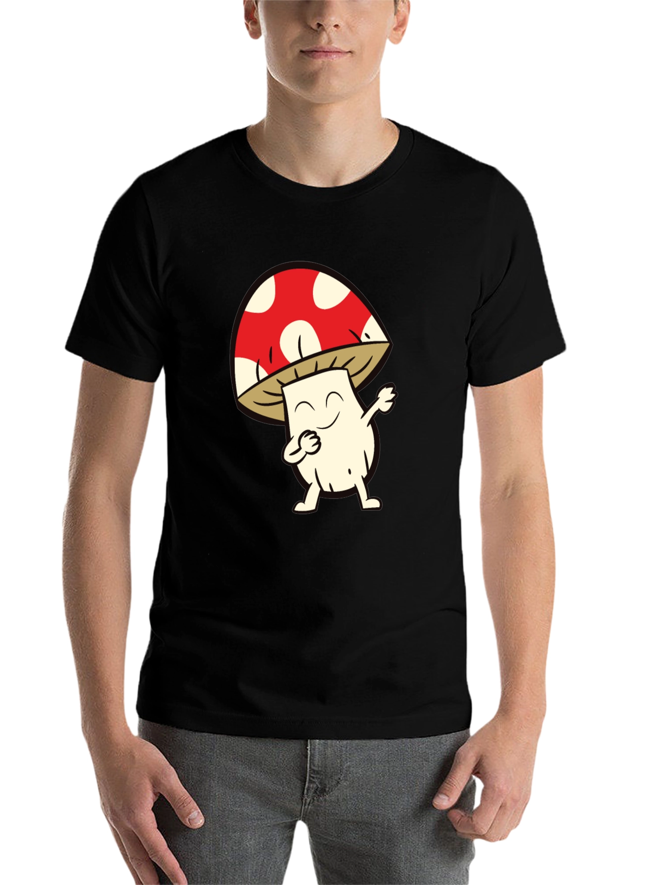 Black Funny Mushroom Dab Dance Black T-Shirt view 7