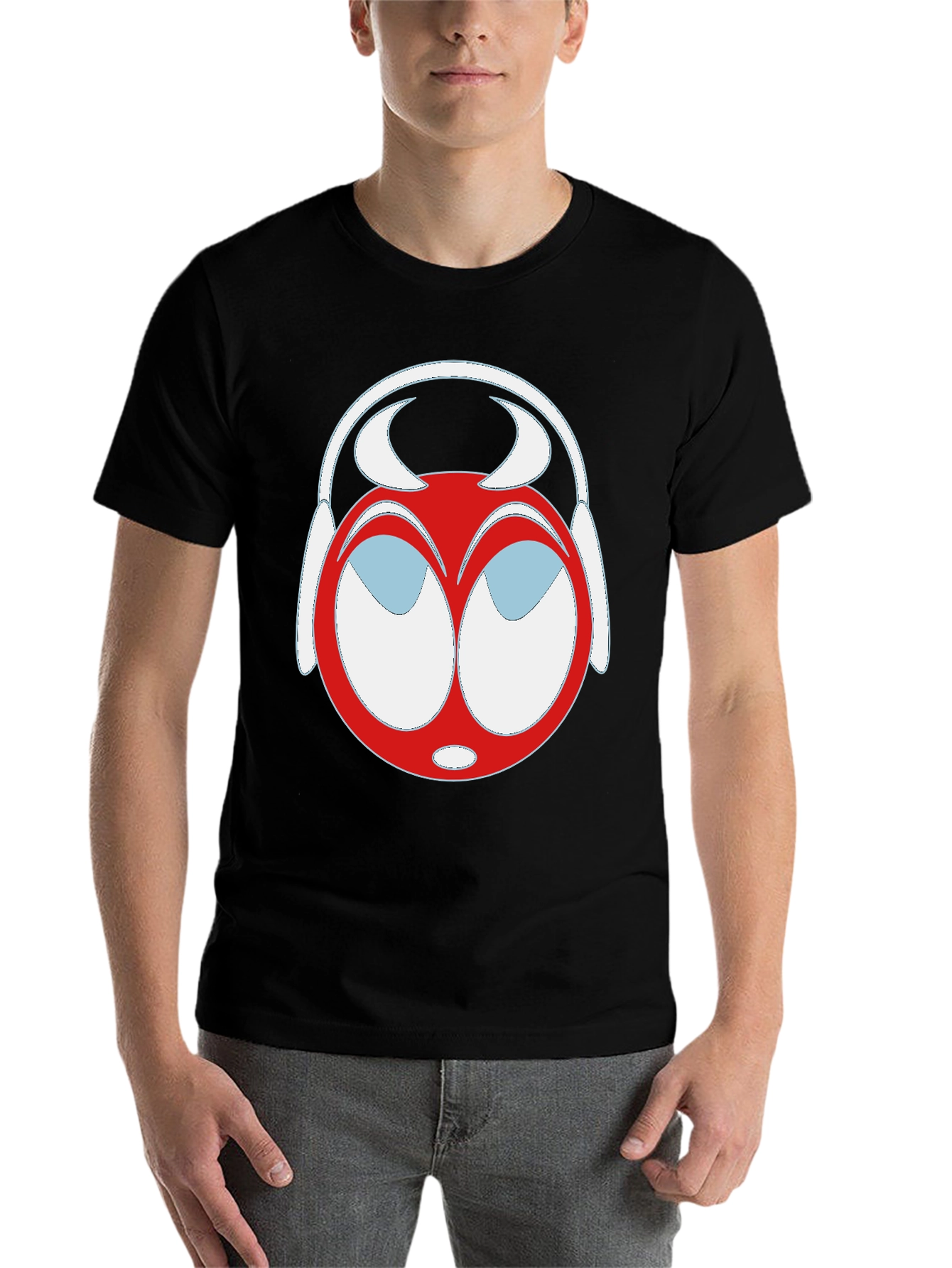 Black Cartoon Headphone T-Shirt - Unique Graphic Tee view 7