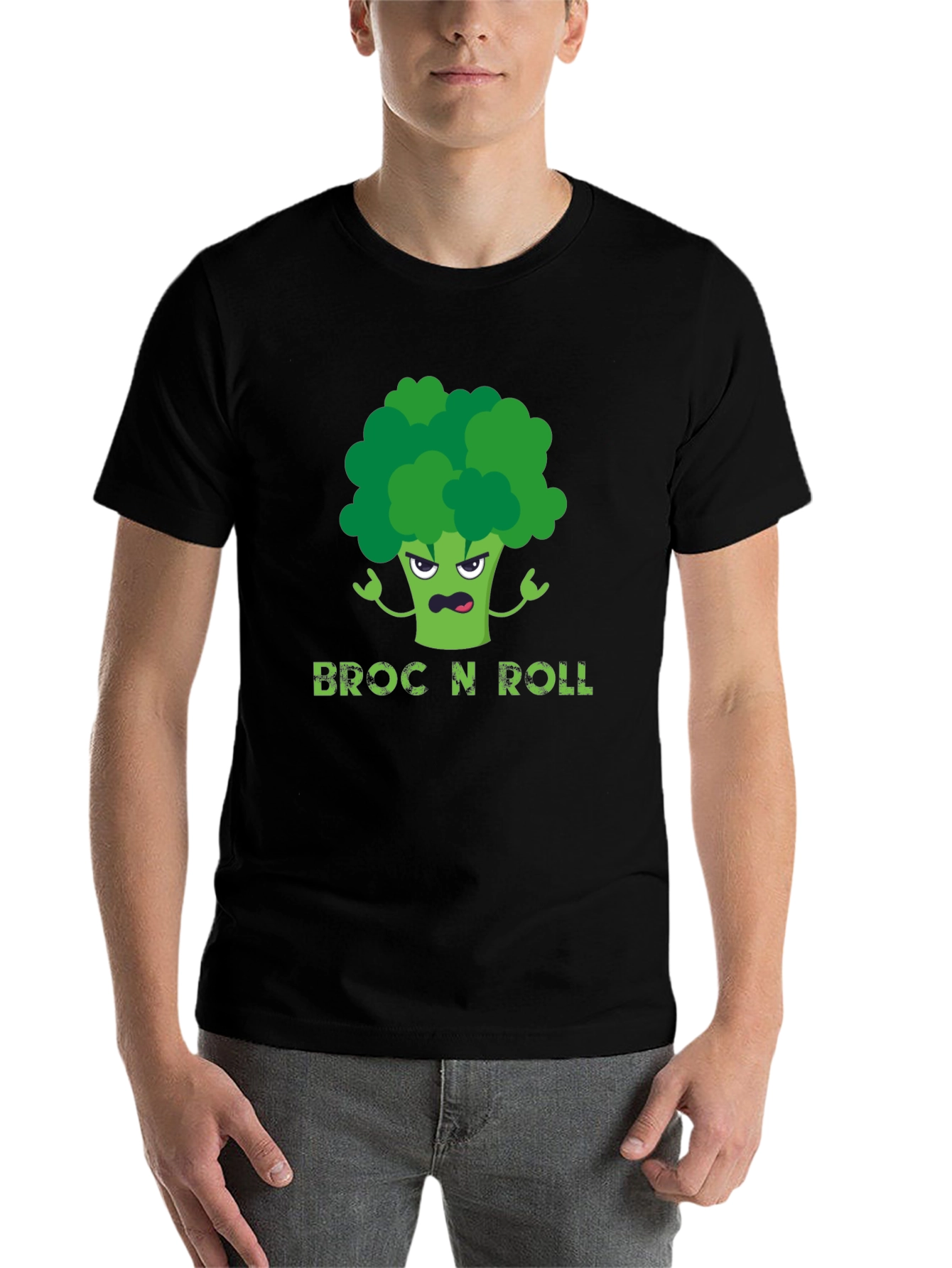Black Broc N Roll T-Shirt - Funny Broccoli Graphic Tee view 7