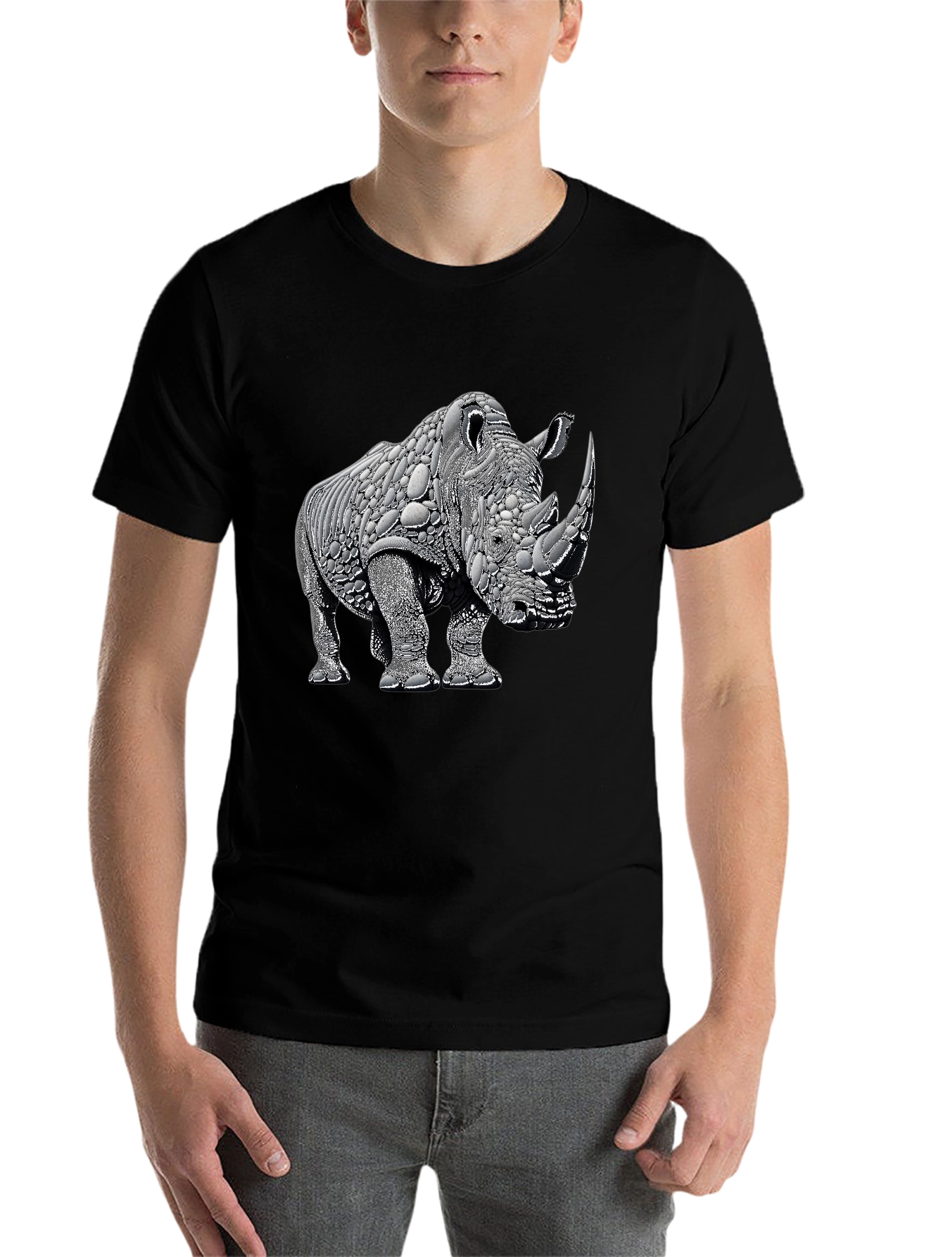 Black Rhinoceros Graphic Tee - Black Cotton view 7