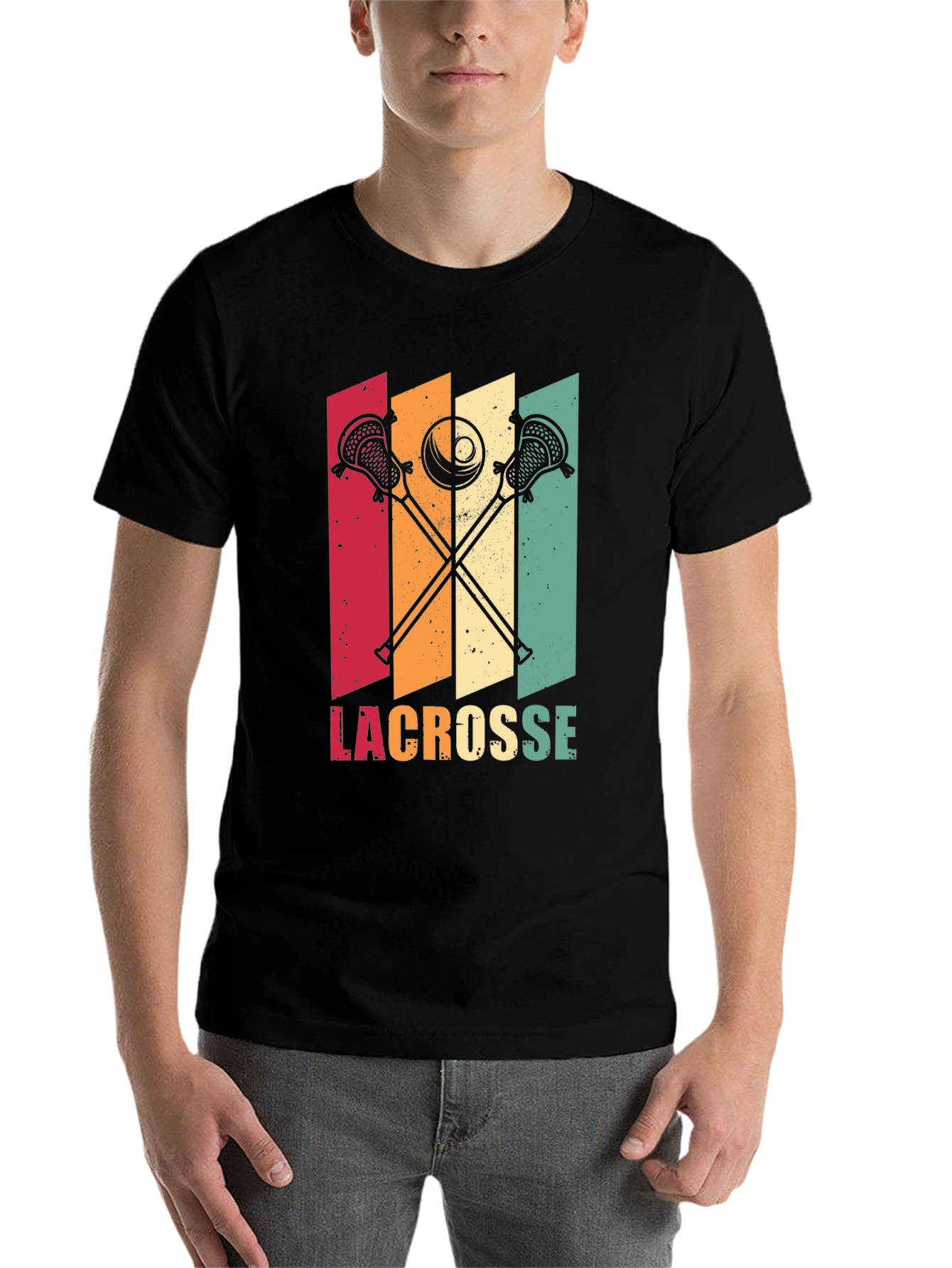 Black Retro Lacrosse T-Shirt - Vintage Style Design view 7