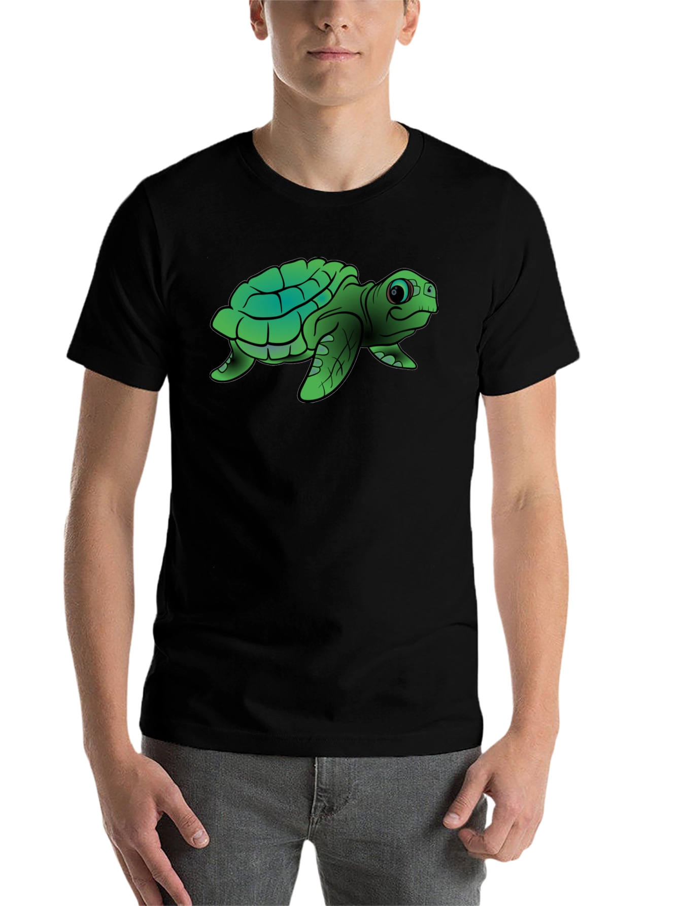 Black Cute Turtle Graphic Tee - Black Cotton T-Shirt view 7