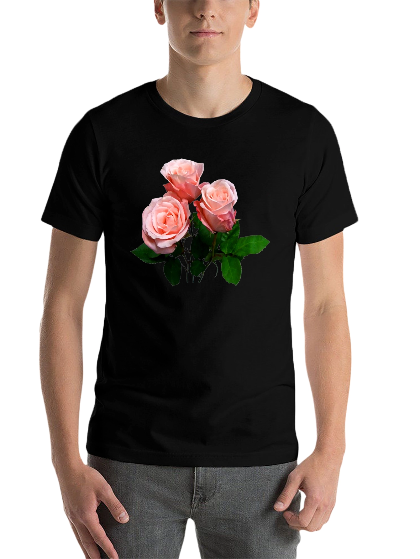 Black Floral Roses Black T-Shirt view 7