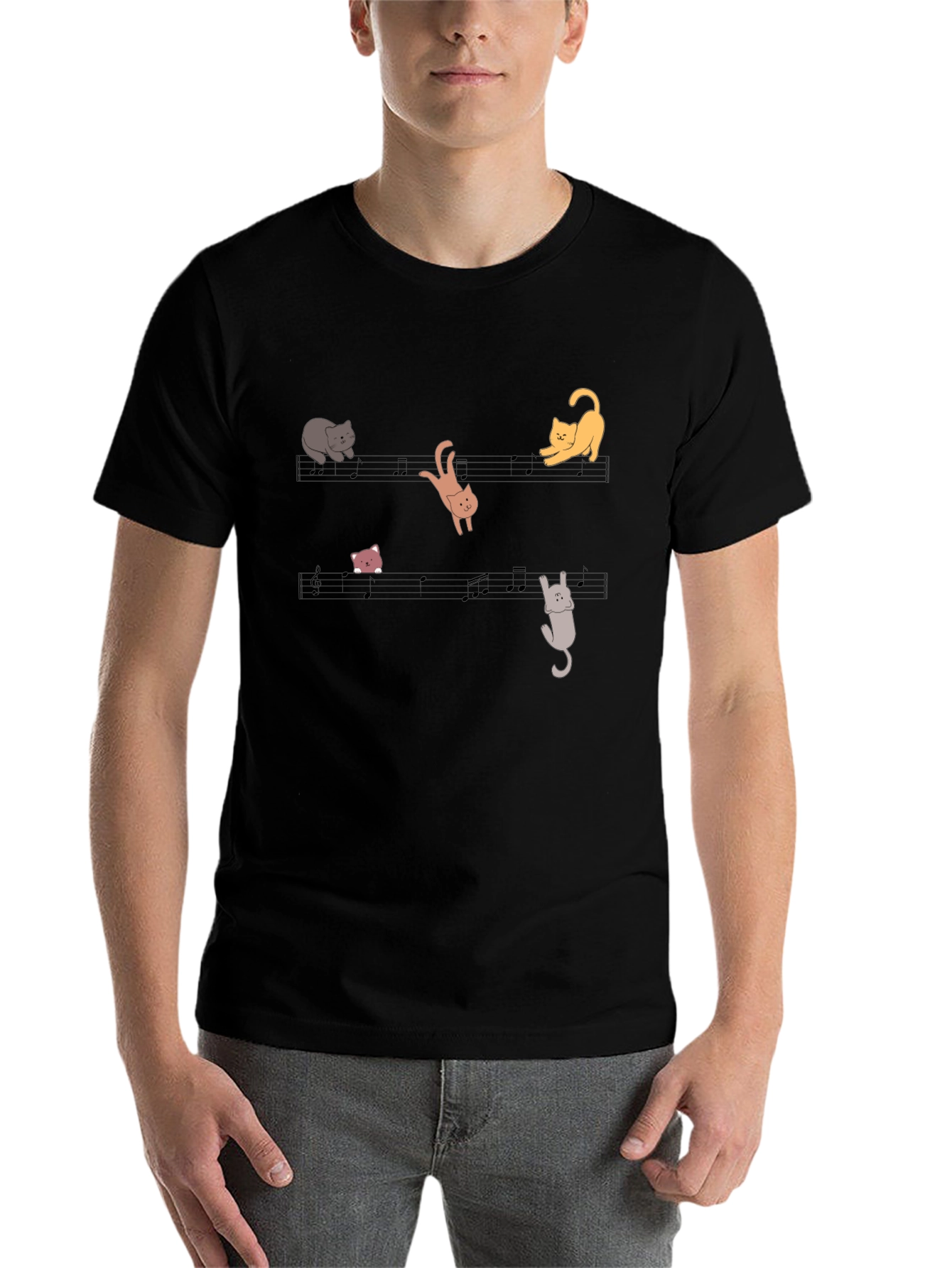 Black Musical Cats T-Shirt - Black Cotton Tee view 7