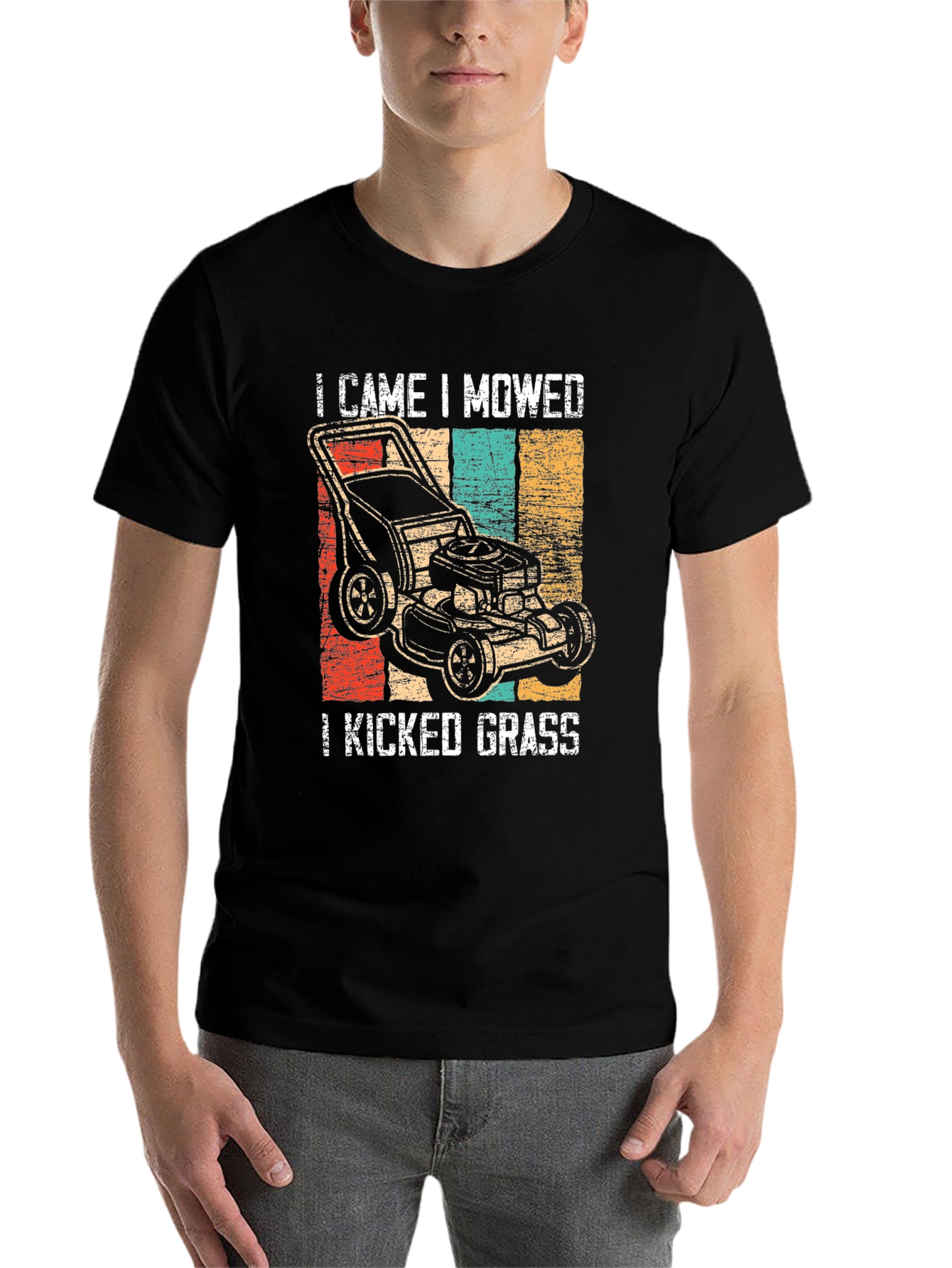 Black I Came I Mowed I Kicked Grass T-Shirt view 7