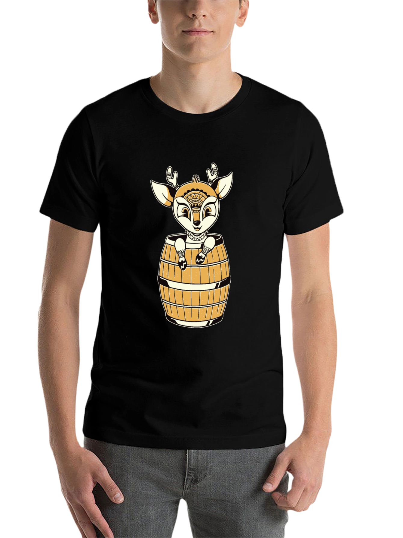 Black Deer in Barrel Graphic Tee - Black view 7