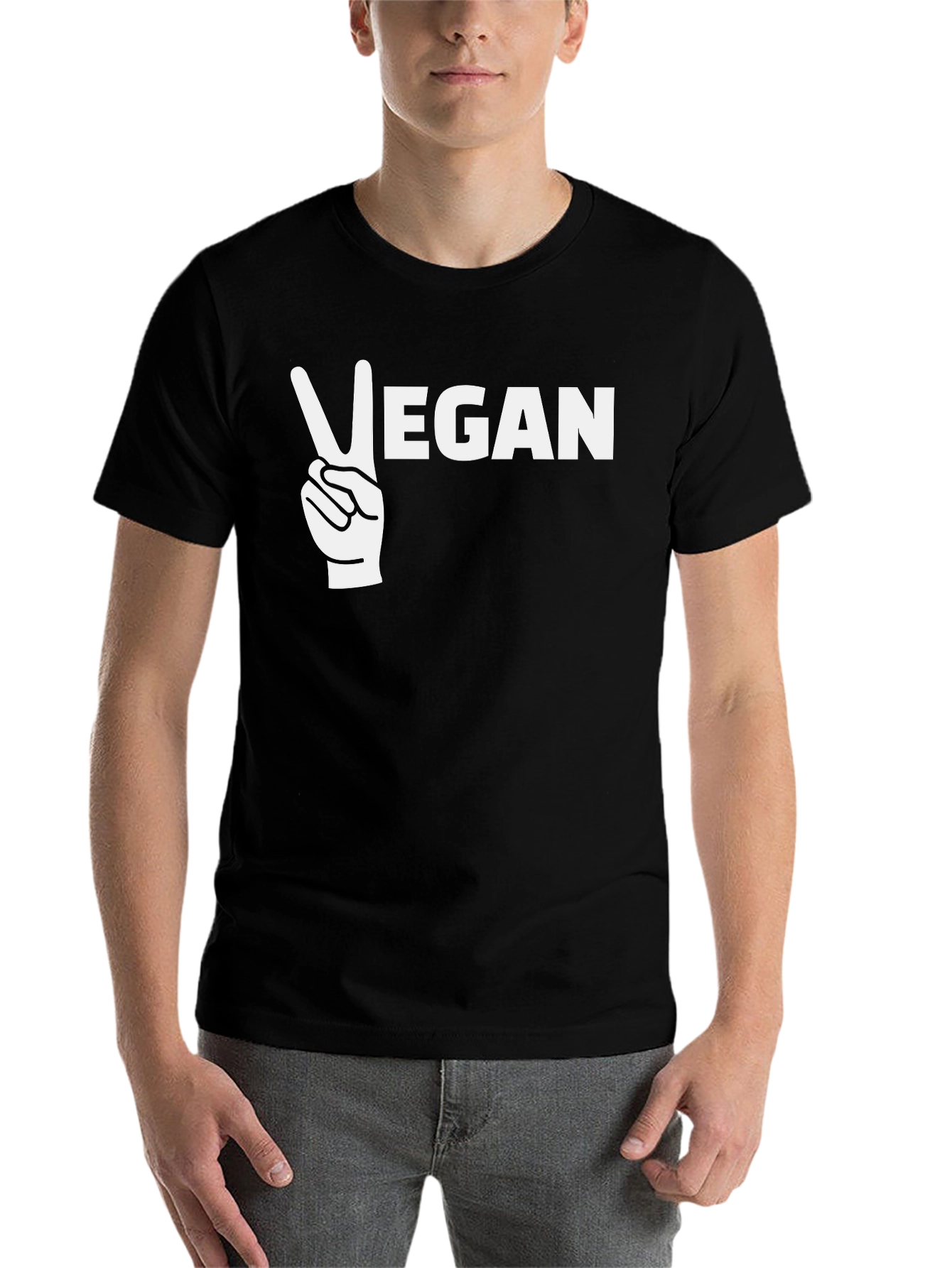 Black Vegan Peace Sign Graphic T-Shirt view 7