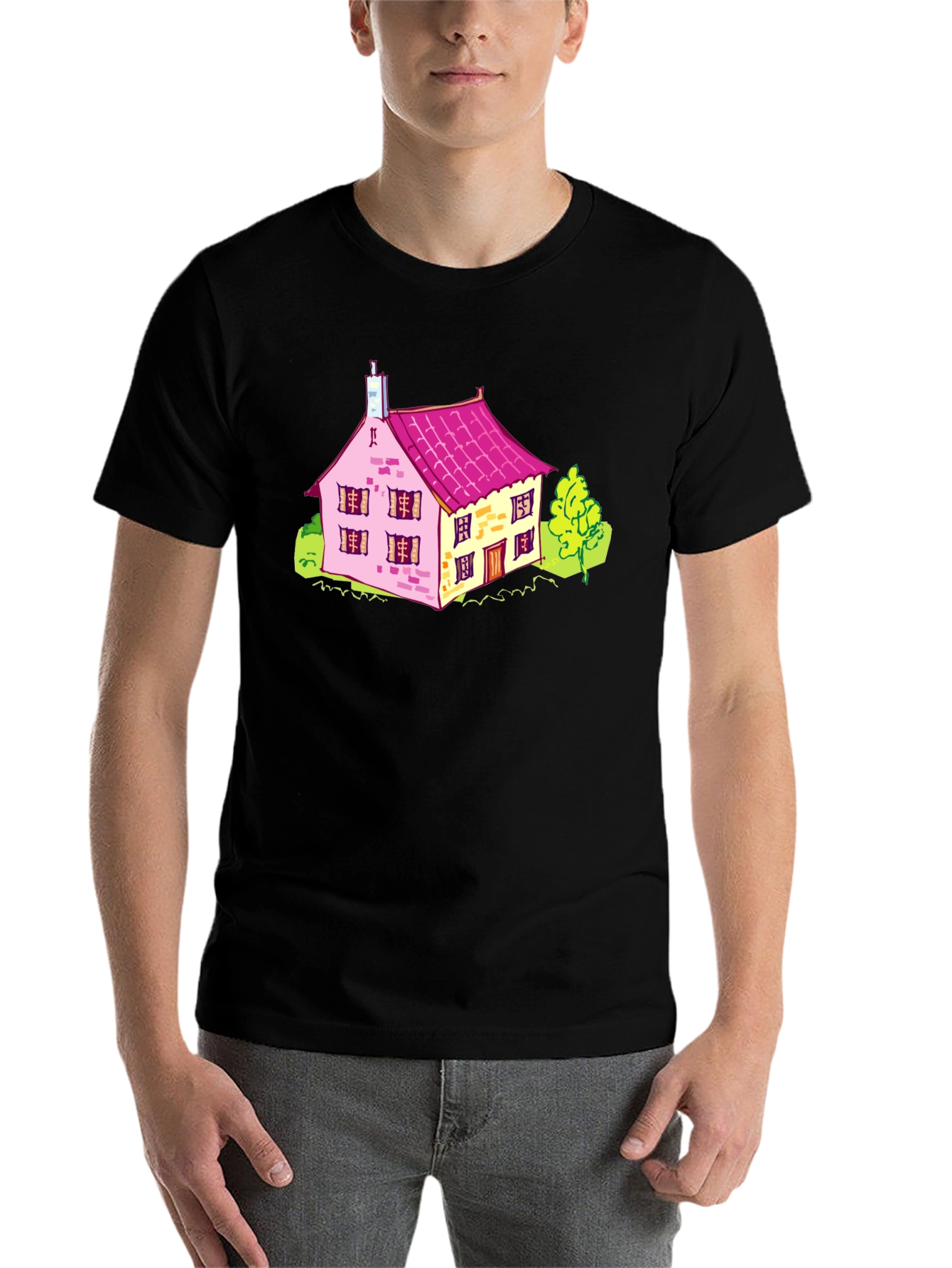 Black Cartoon House Graphic Tee - Fun & Unique view 7