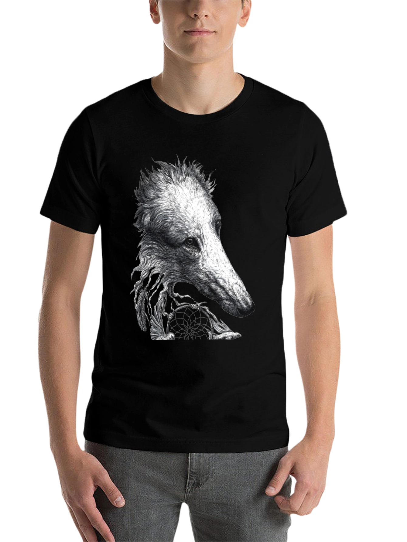 Black Unique Dog Design Black T-Shirt view 7