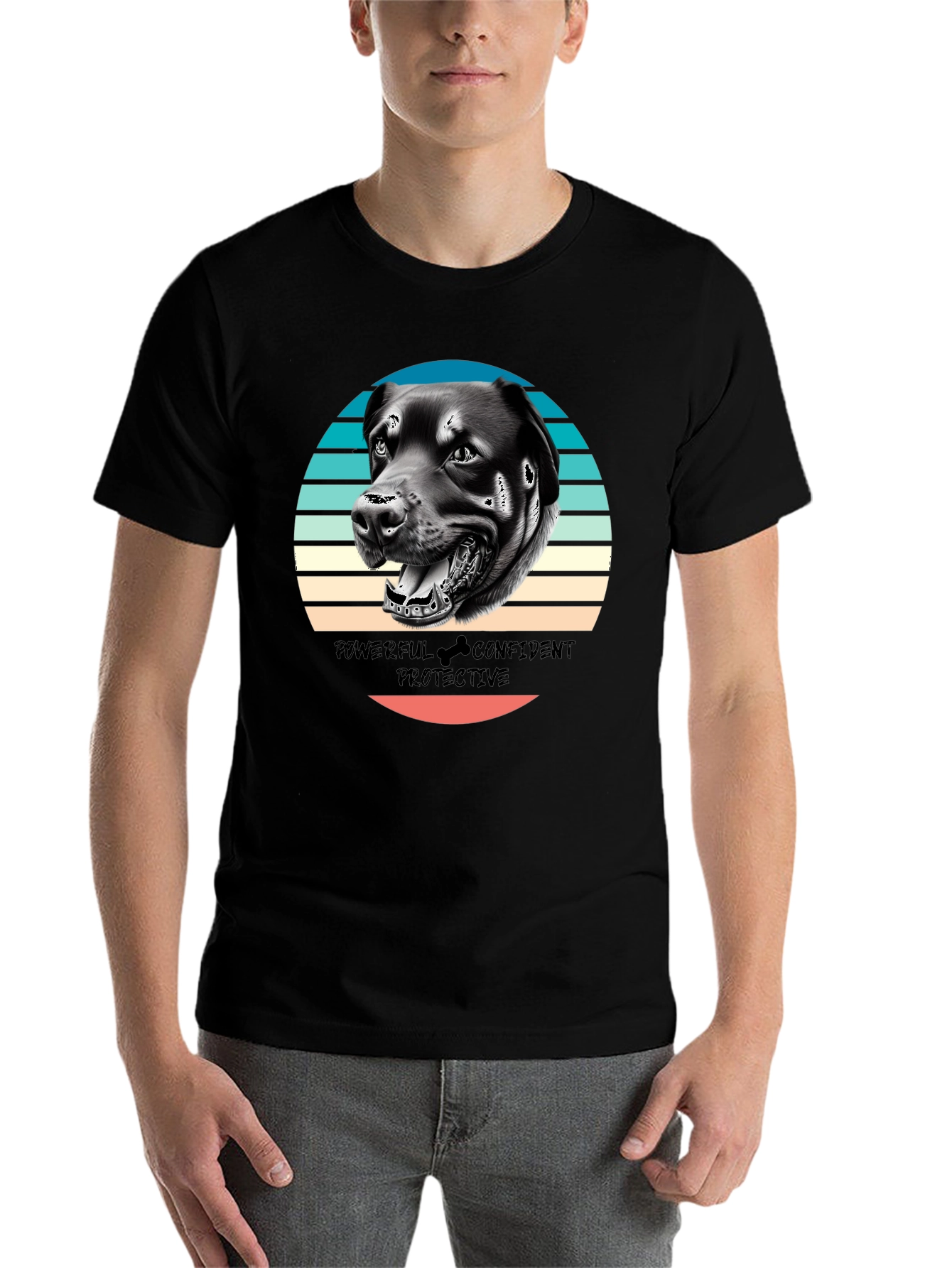 Black Dog Graphic Tee - Powerful Confident Protective Rottweiler T-Shirt view 7