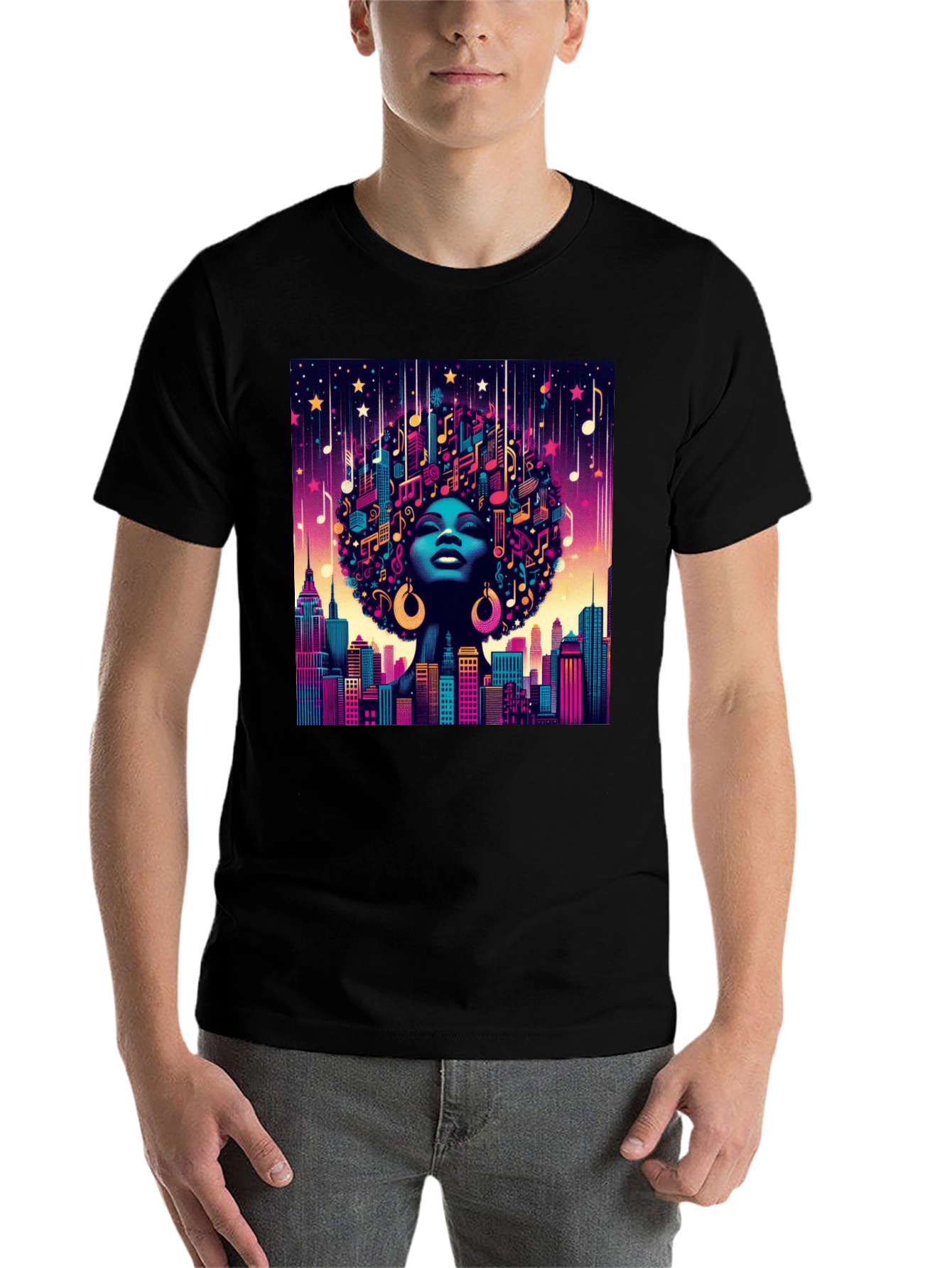 Black Musical Cityscape Graphic Tee - Afro Art view 7