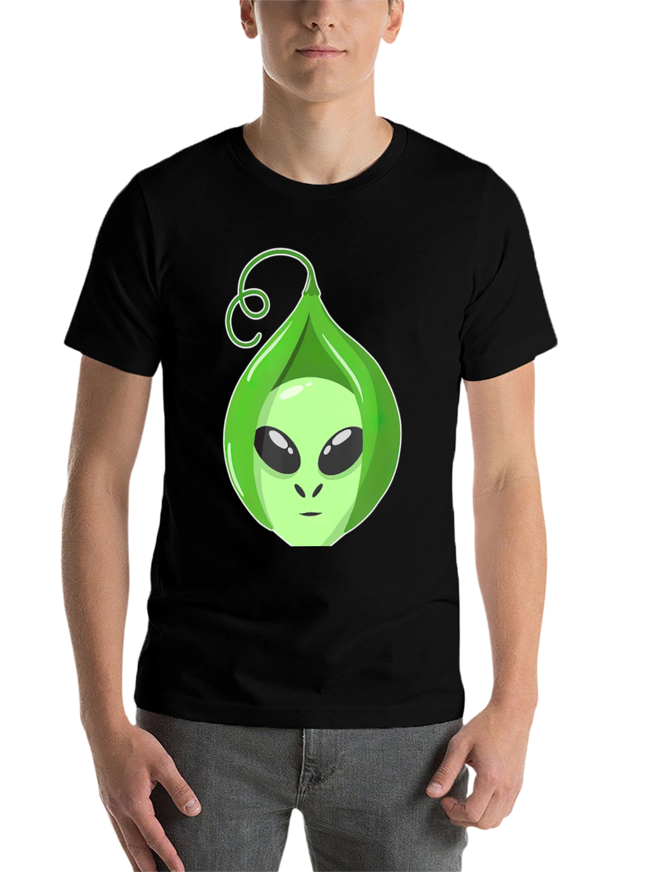 Black Alien In A Pod Black T-Shirt Funny Space Graphic Tee view 7