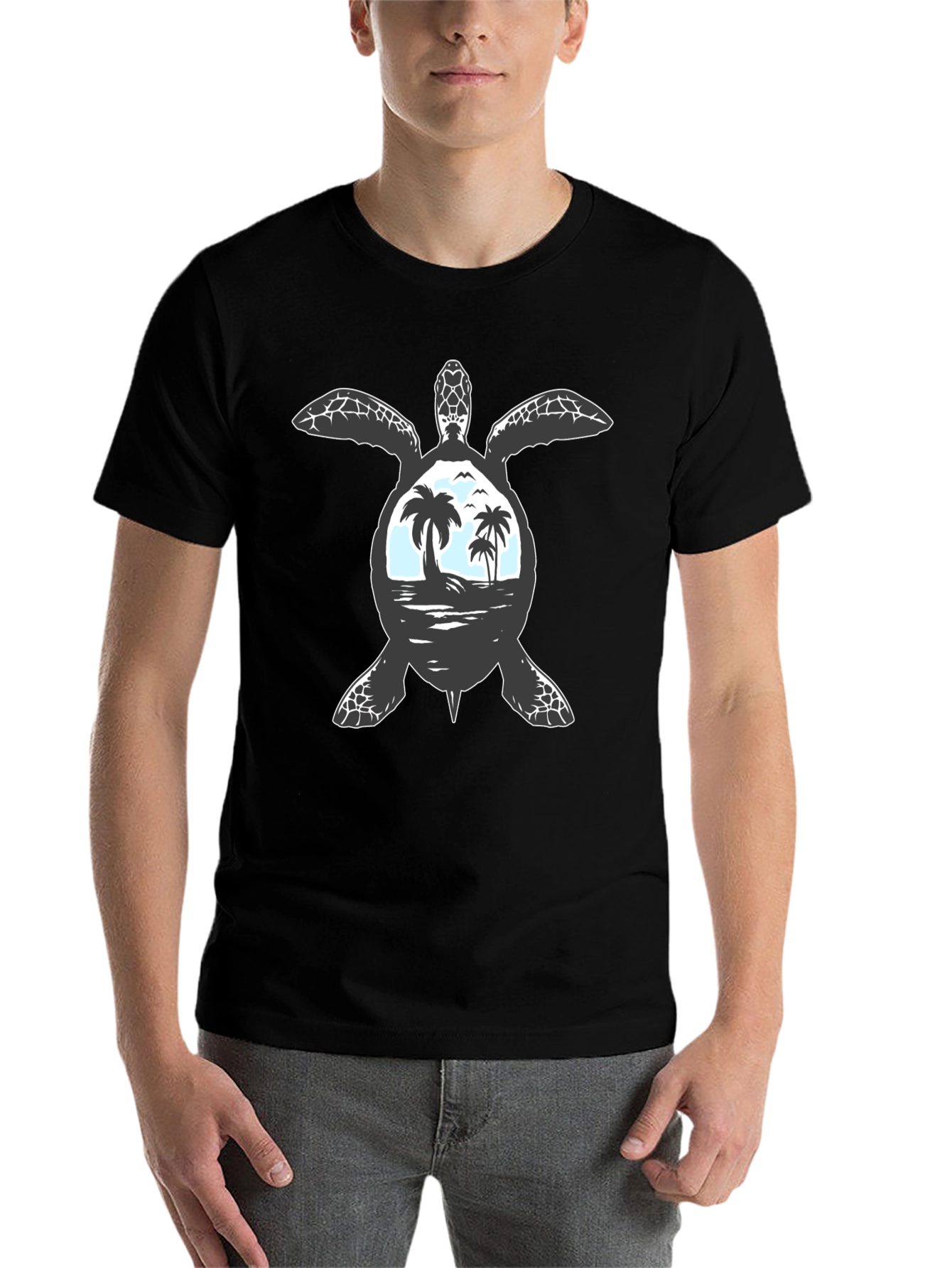 Black Sea Turtle Beach Scene T-Shirt view 7