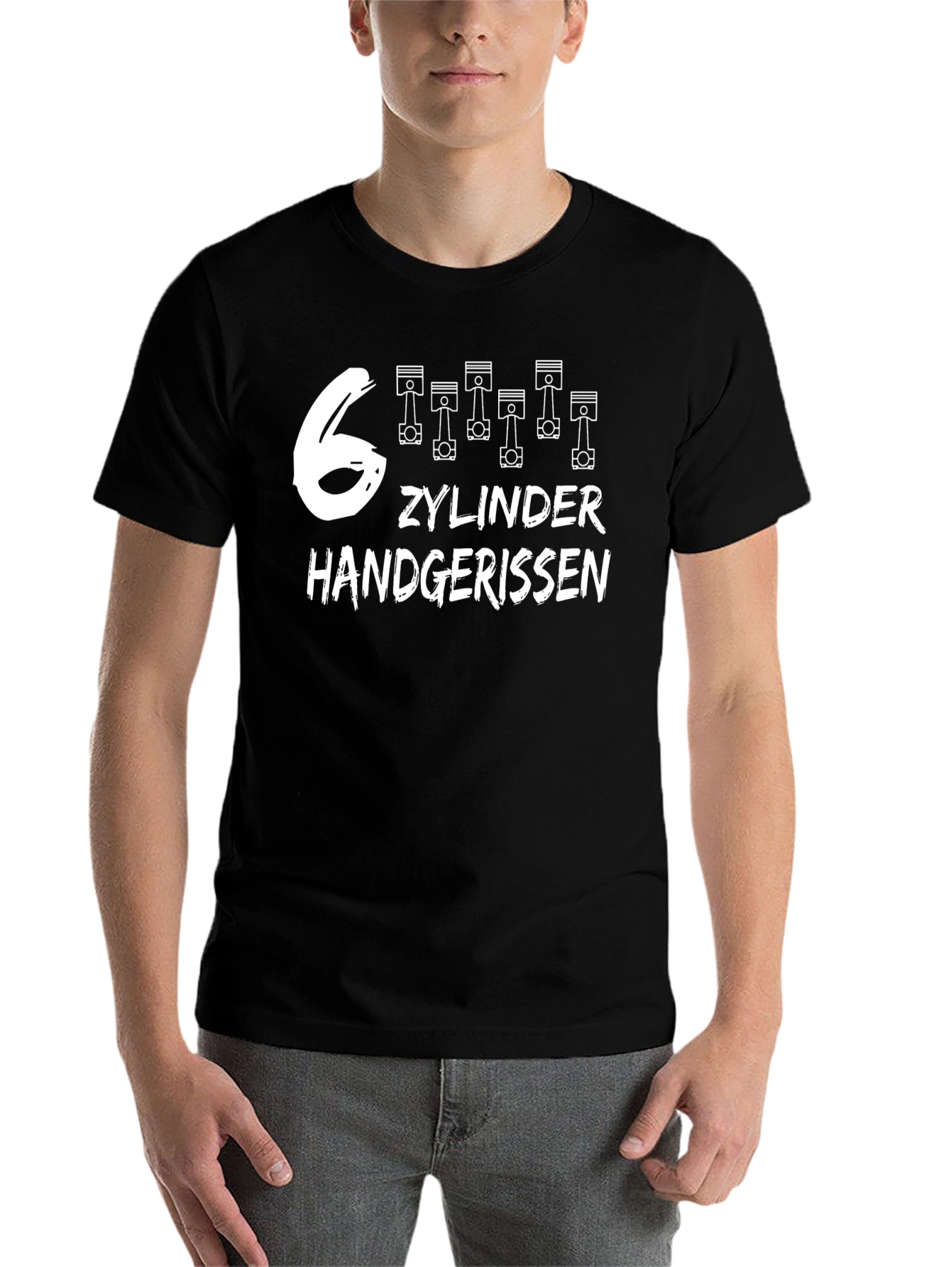 Black 6 Cylinder Handgerissen Black T-Shirt view 7