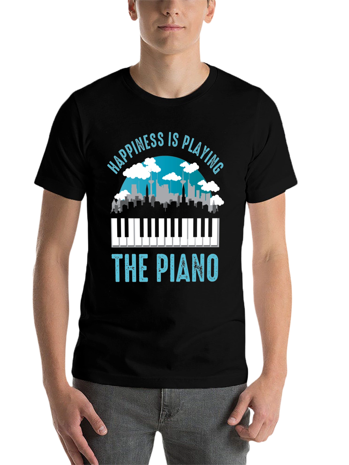 Black Happiness is Playing the Piano T-Shirt view 7
