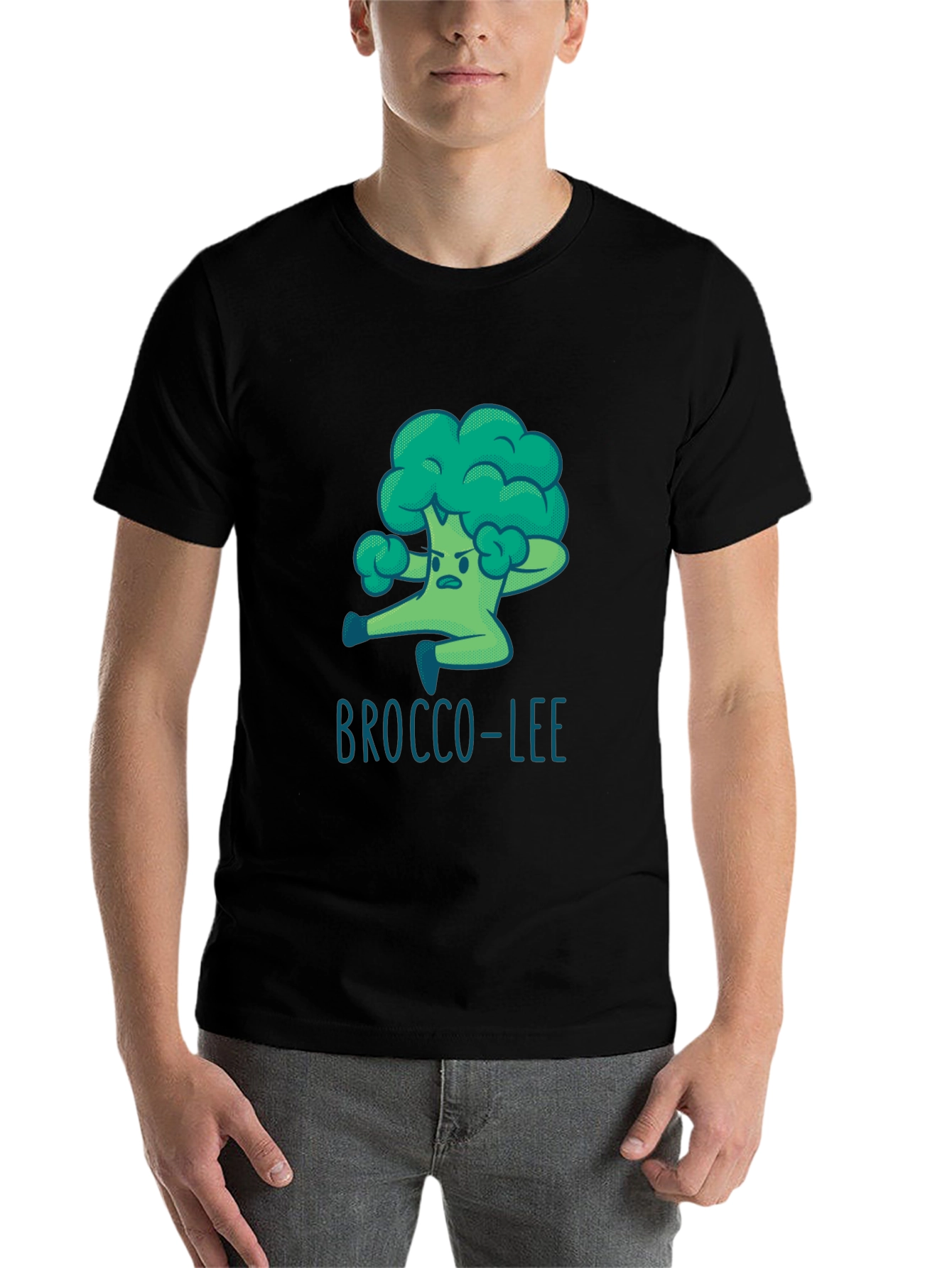Black Brocco-Lee T-Shirt - Funny Cartoon Broccoli Martial Arts Tee view 7