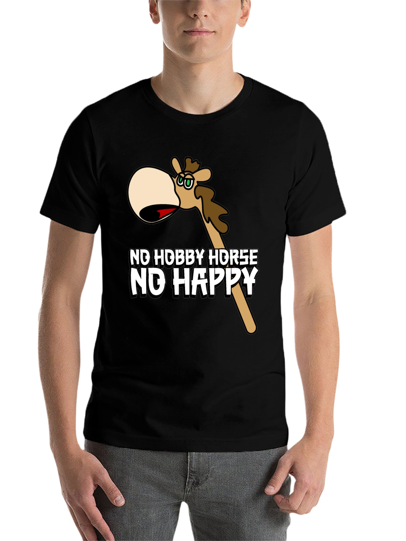 Black No Hobby Horse No Happy Black T-Shirt view 7