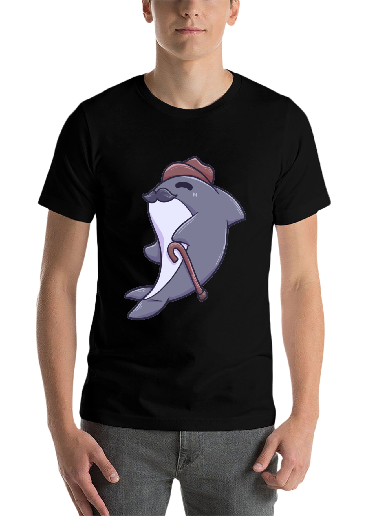 Black Dapper Dolphin T-Shirt - Cartoon Character Tee view 7