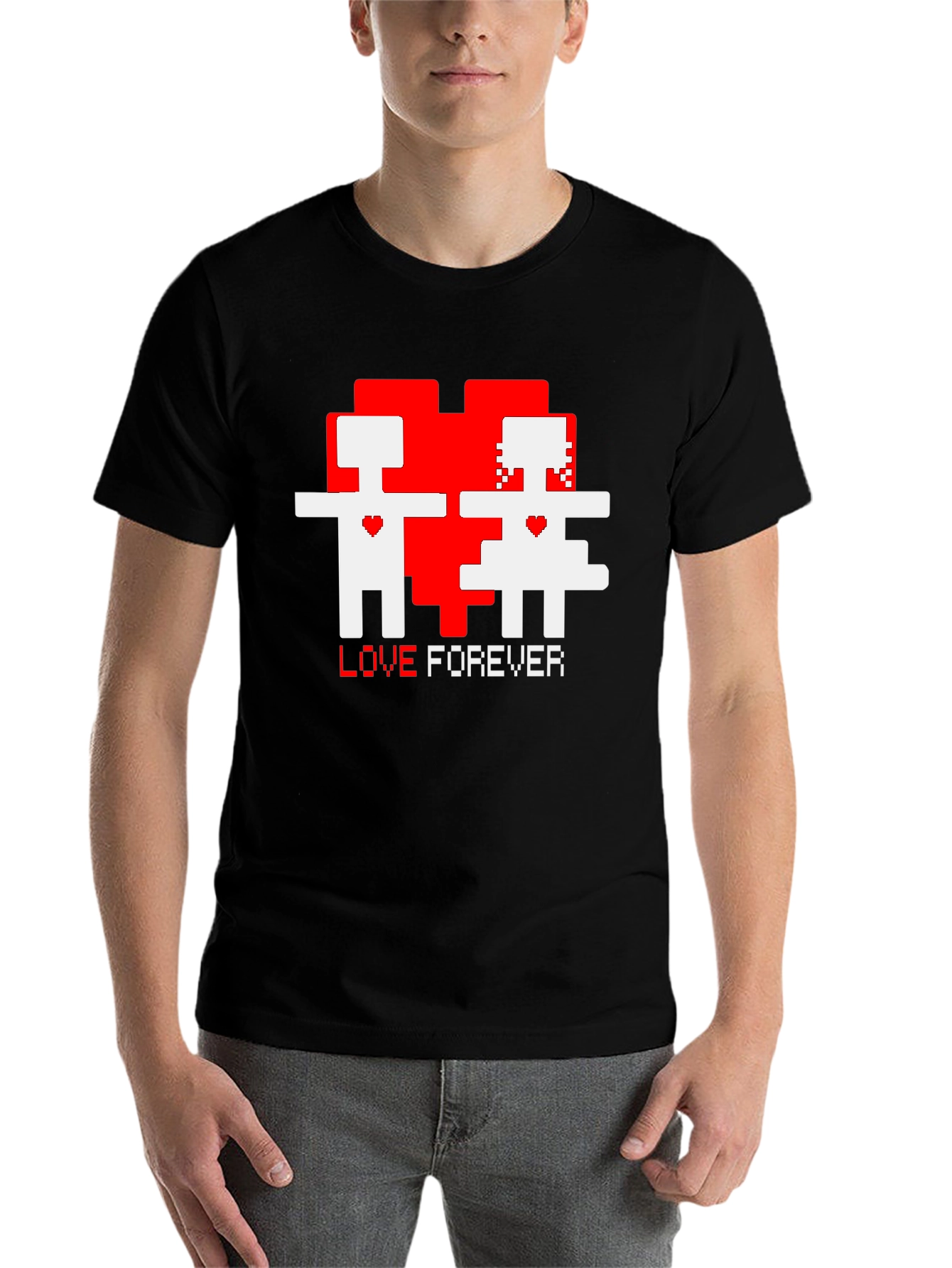 Black Pixel Love Forever Black T-Shirt view 7