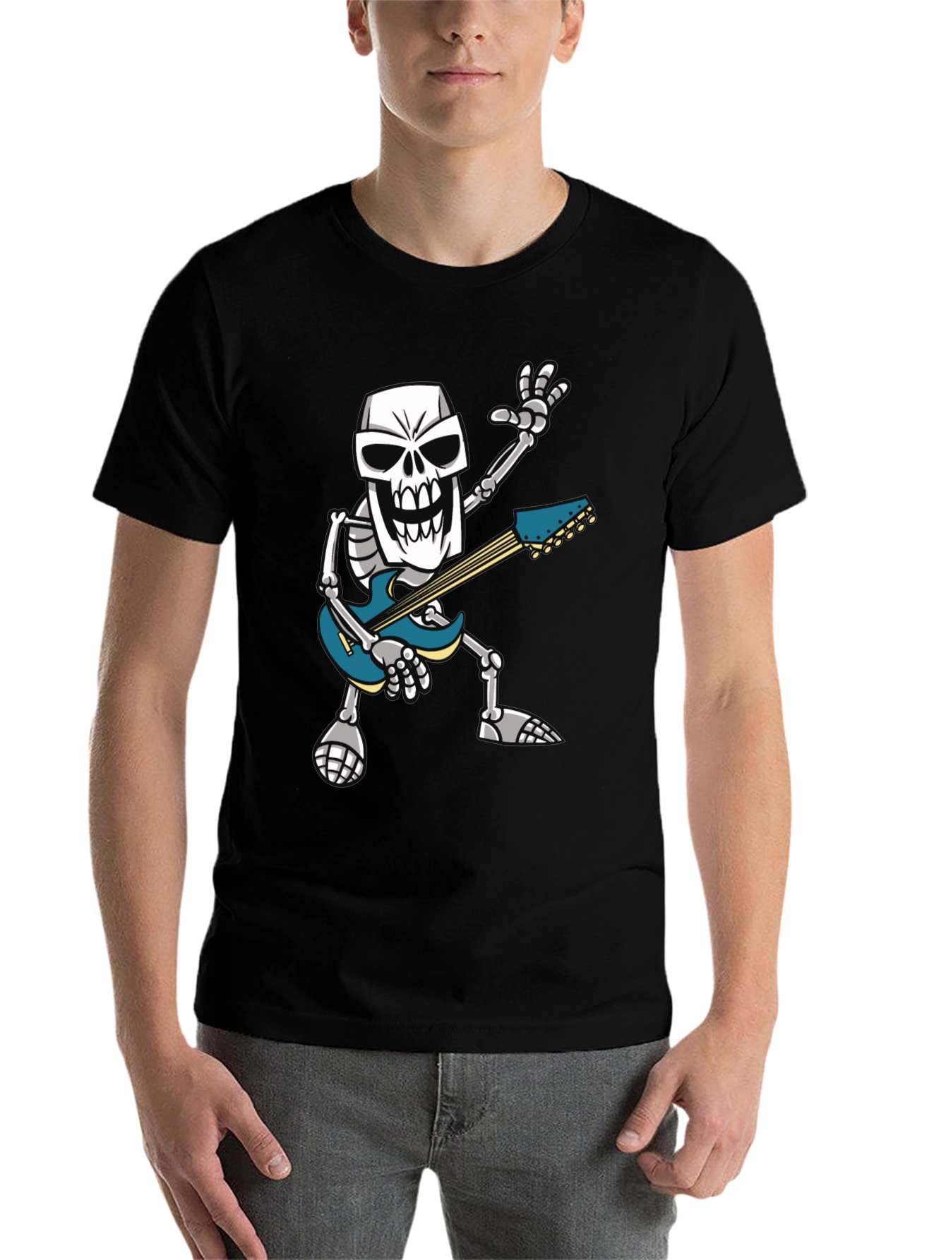 Black Skeleton Guitarist Graphic T-Shirt - Rock Out in Style! view 7